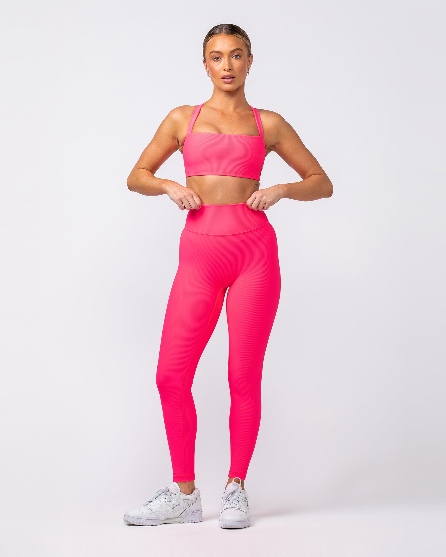 Zero Rise Rib Ankle Length Leggings - Neon Pink