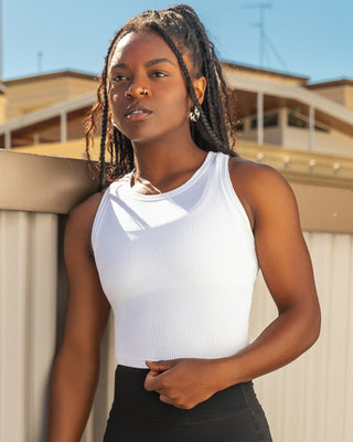 Rib Staple Cropped Tank - White-Singlets & Tanks-XXS-082432WHT-XXS-MNAPPRL32397-1-Muscle Nation