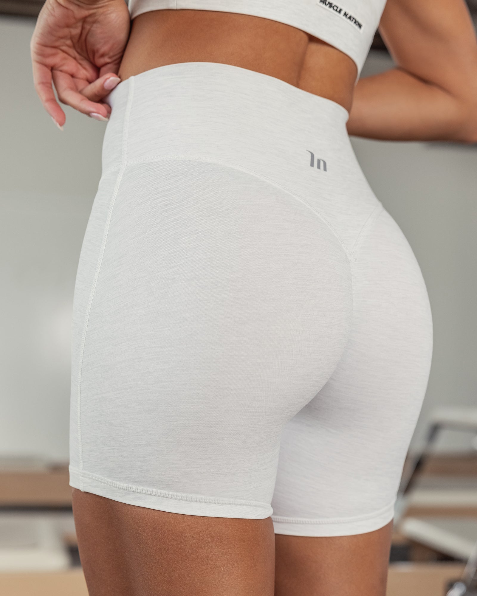 Aura Peachy Invisible Scrunch Midway Shorts - White Grey Marl-Shorts-XXS-082505WHTGMRL-XXS-MNAPPRL43714-1-Muscle Nation