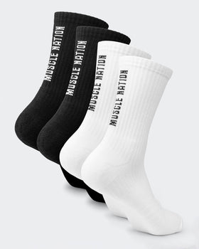 Mens Trainer Crew Sock 2Pack Black /White Multi - Muscle Nation gym socks