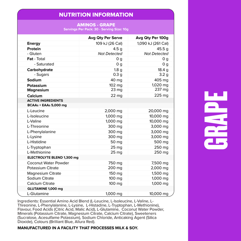 AMINOS + HYDRATION - Grape - 30 serves-Aminos-MNSUPPS0145-764460254051-2-Muscle Nation