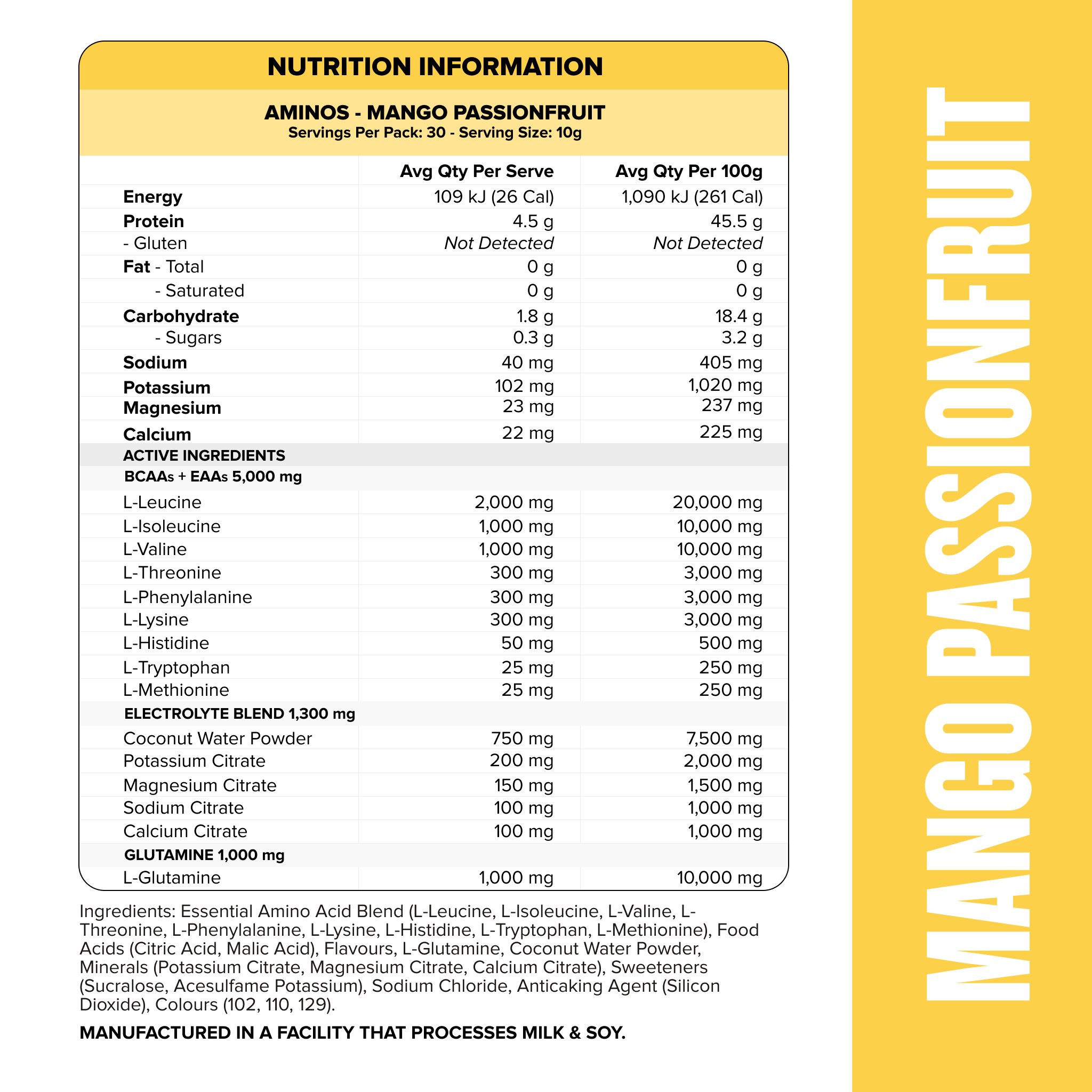 AMINOS + HYDRATION - Mango Passionfruit - 30 serves-Aminos-MNSUPPS0231-764460254488-2-Muscle Nation
