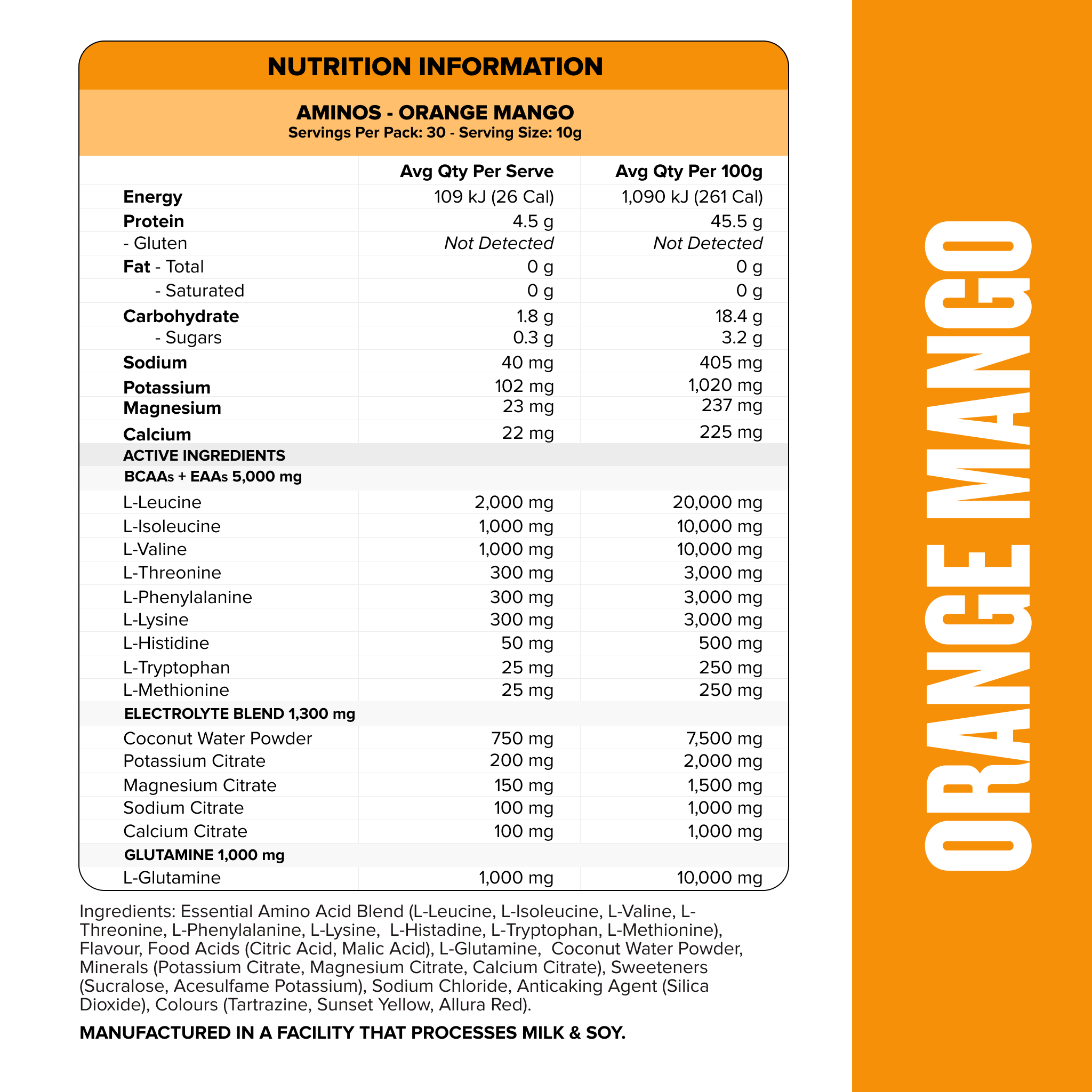 AMINOS + HYDRATION - Orange Mango - 30 serves-Aminos-MNSUPPS0334-735850949116-2-Muscle Nation