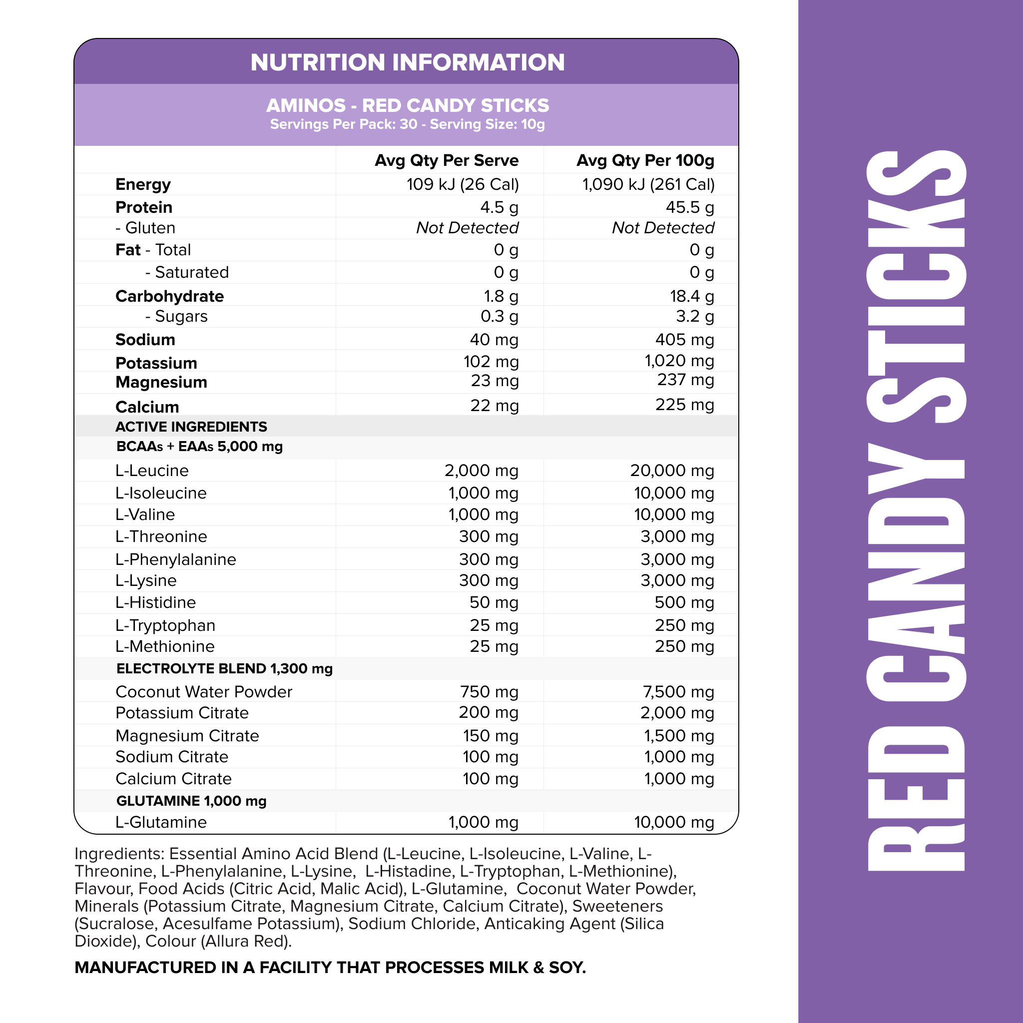 AMINOS + HYDRATION - Red Candy Sticks - 30 serves-Aminos-MNSUPPS0165-764460254235-2-Muscle Nation
