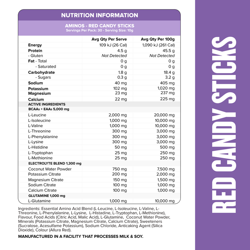 AMINOS + HYDRATION - Red Candy Sticks - 30 serves-Aminos-MNSUPPS0165-764460254235-2-Muscle Nation