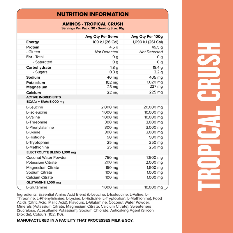 AMINOS + HYDRATION - Tropical Crush - 30 serves-Aminos-MNSUPPS0244-764460254549-2-Muscle Nation