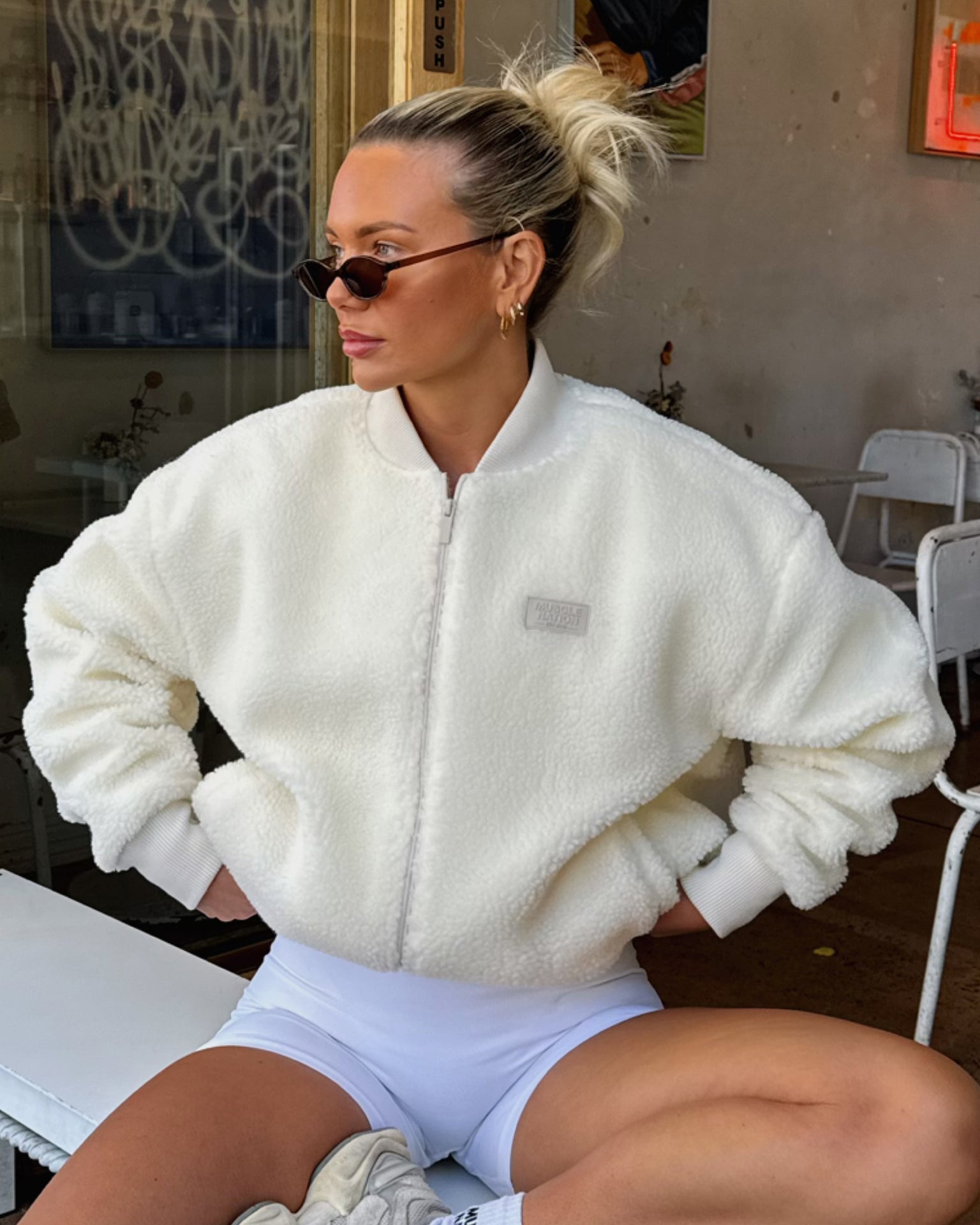 Sherpa Oversized Bomber Jacket - Coconut-Jackets-XXS-042545CCNT-XXS-MNAPPRL42404-1-Muscle Nation