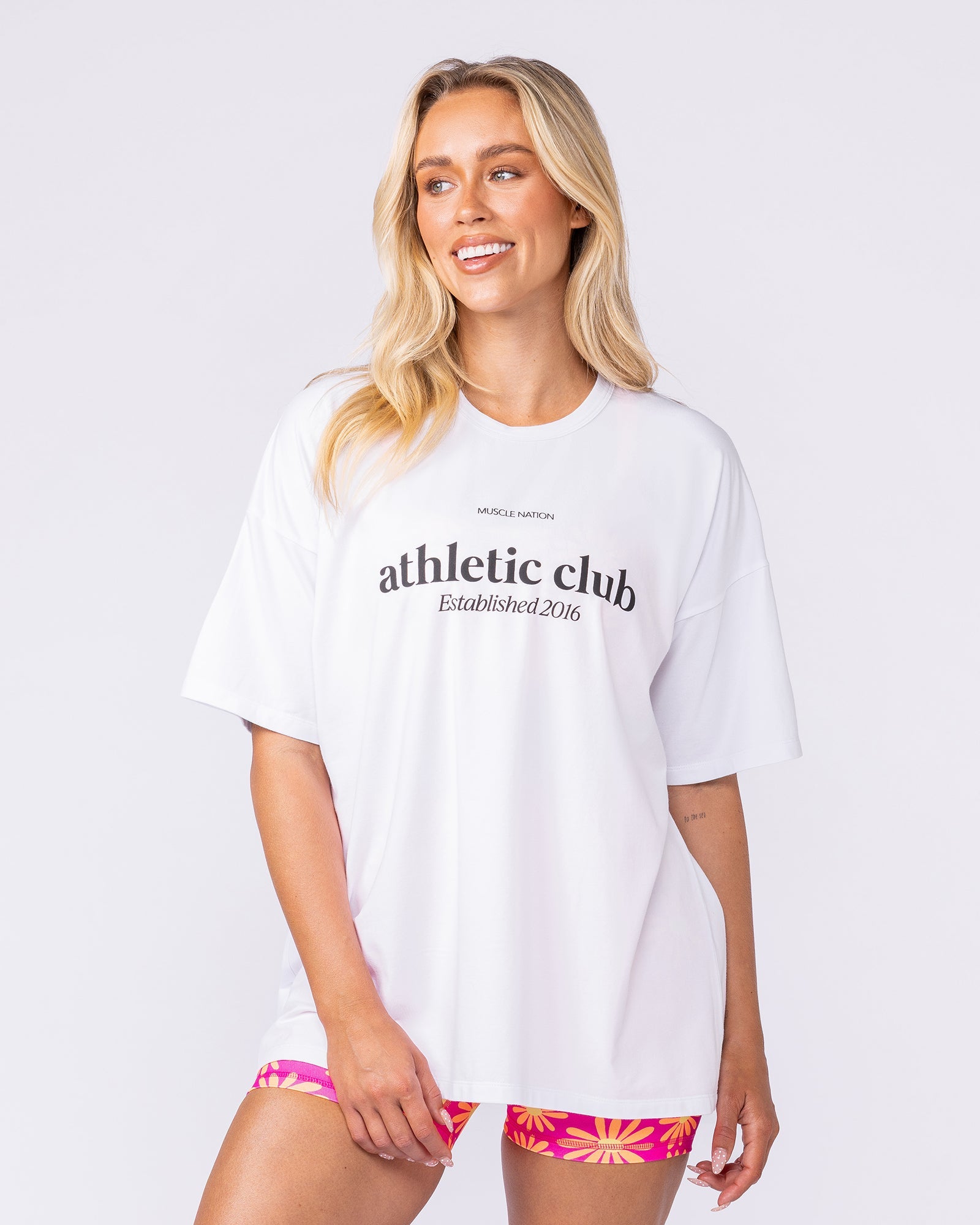 Athletic Club Oversized Tee - White-T-Shirts-XXS-1125175WHT-XXS-MNAPPRL45455-1-Muscle Nation