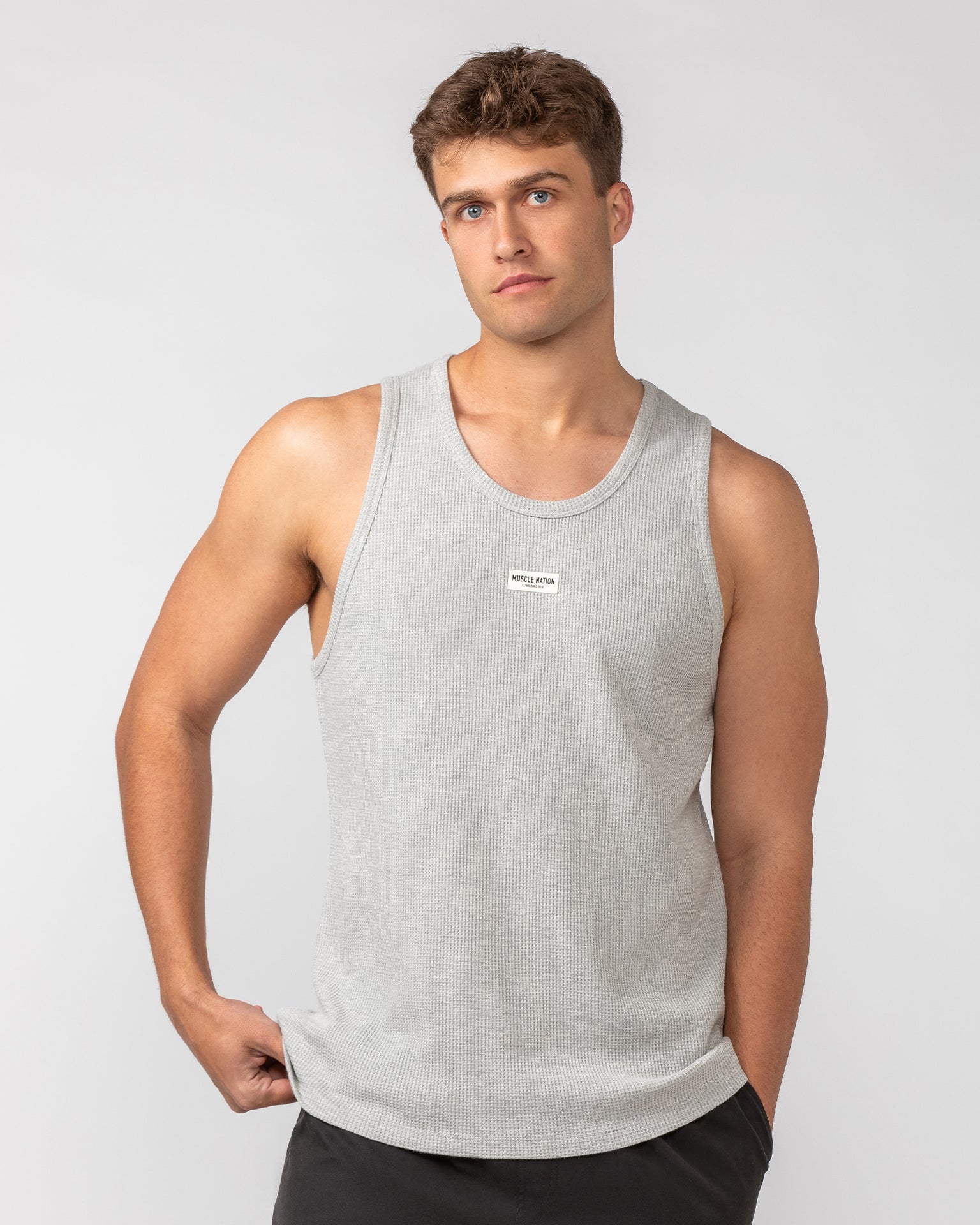 Waffle Tank - Grey Marl-Singlets & Tanks-S-082408GRYMRL-S-MNAPPRL32465-1-Muscle Nation