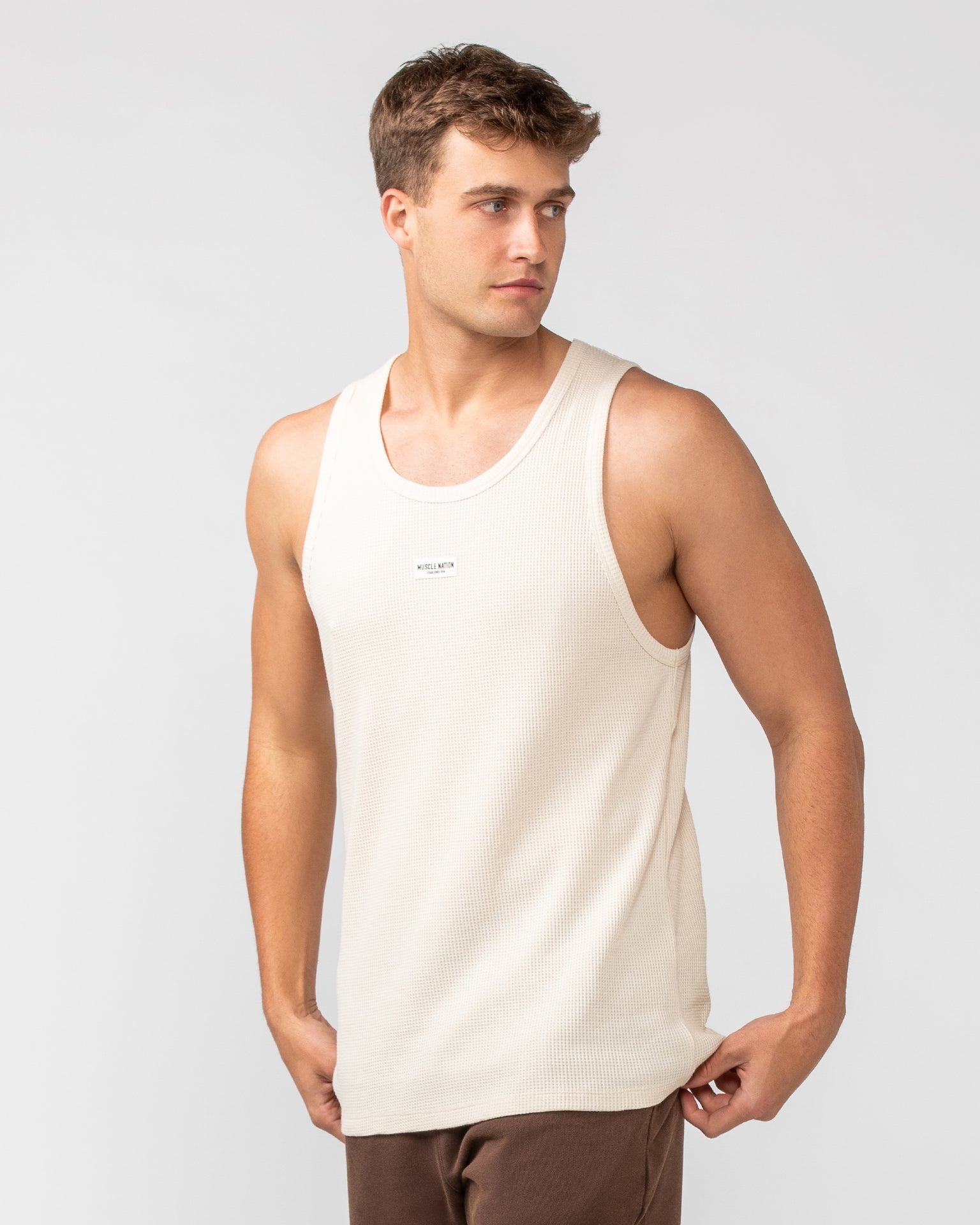 Waffle Tank - Travertine-Singlets & Tanks-S-082408TRAV-S-MNAPPRL32458-3-Muscle Nation