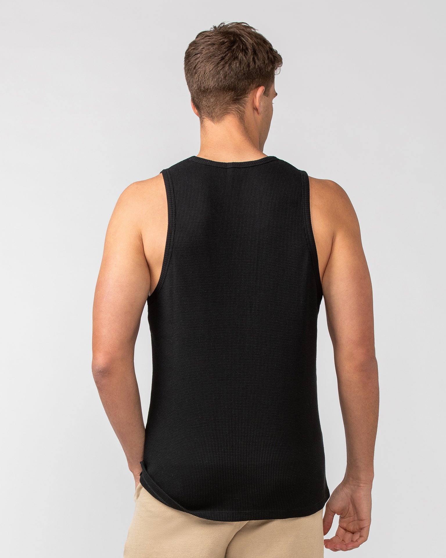 Waffle Tank - Black-Singlets & Tanks-S-082408BLK-S-MNAPPRL32451-6-Muscle Nation