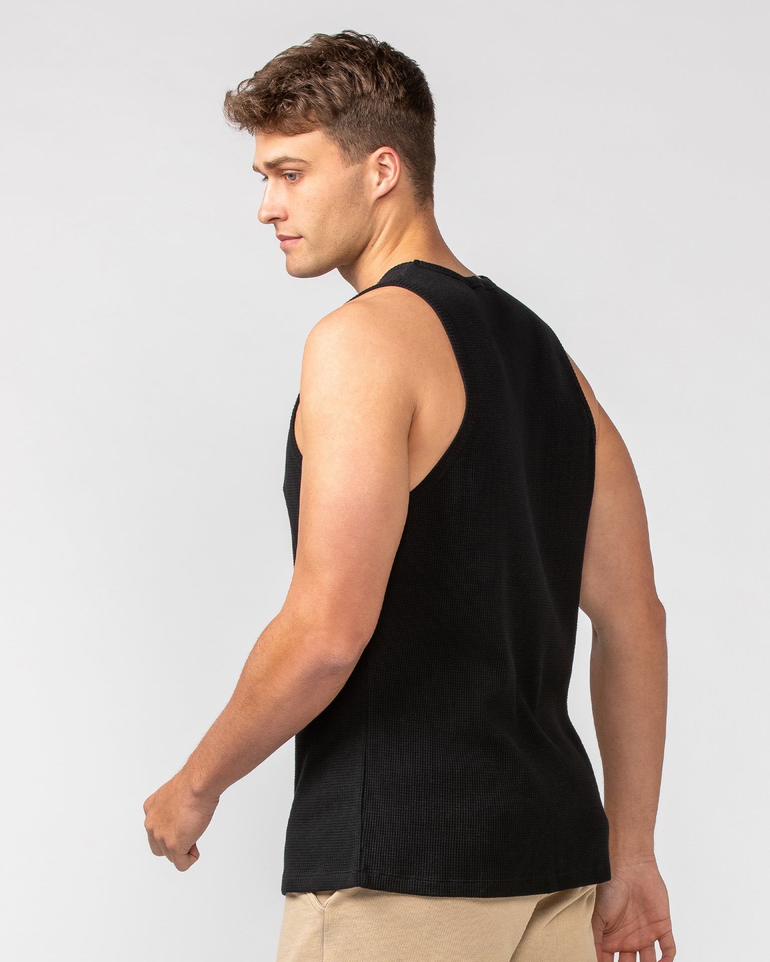 Waffle Tank - Black-Singlets & Tanks-S-082408BLK-S-MNAPPRL32451-5-Muscle Nation
