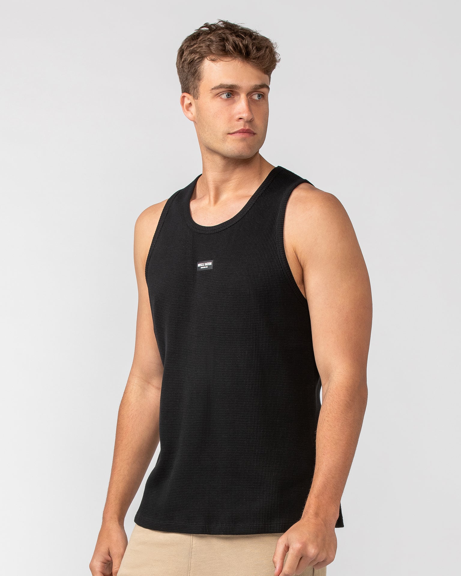Waffle Tank - Black-Singlets & Tanks-S-082408BLK-S-MNAPPRL32451-3-Muscle Nation