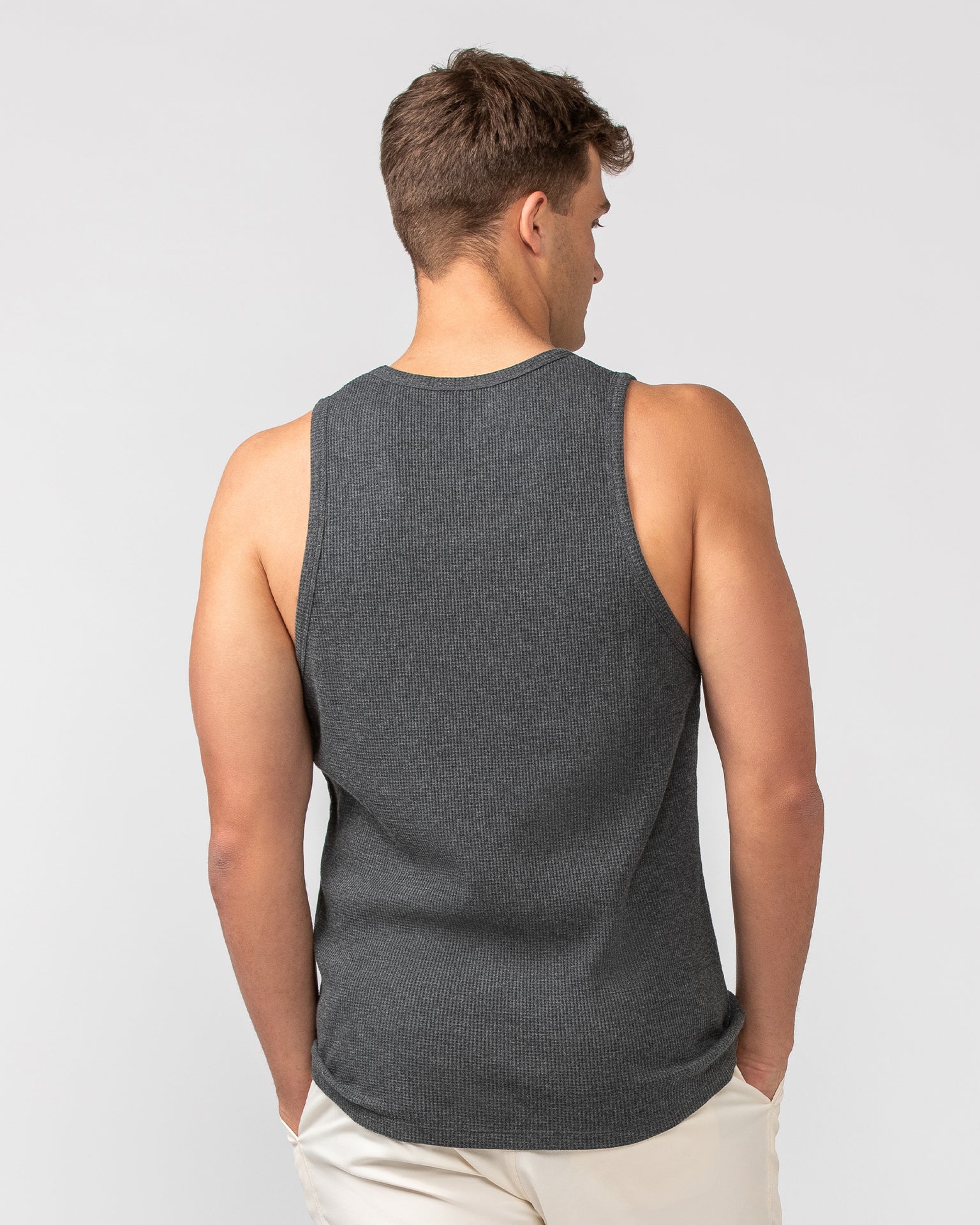 Waffle Tank - Charcoal Marl-Singlets & Tanks-S-082408CHARMRL-S-MNAPPRL32628-5-Muscle Nation