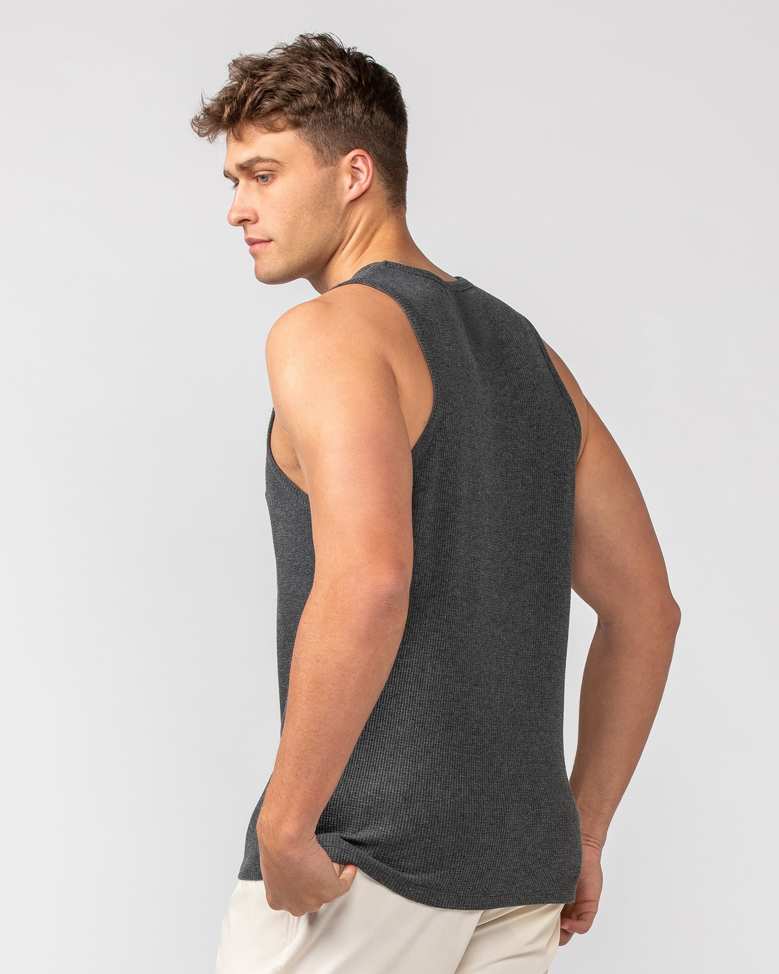 Waffle Tank - Charcoal Marl-Singlets & Tanks-S-082408CHARMRL-S-MNAPPRL32628-4-Muscle Nation