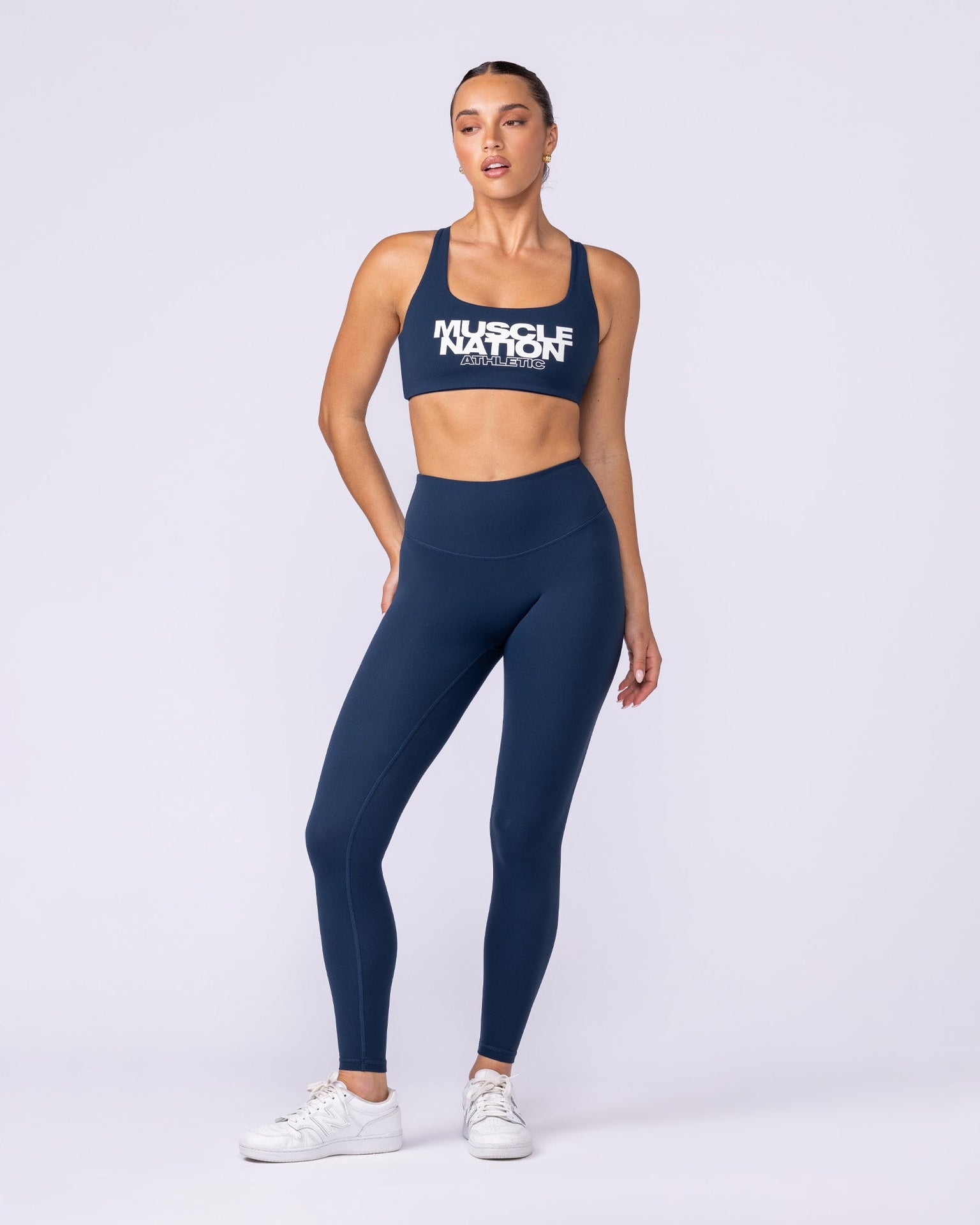 Aura Back Pocket Ankle Length Leggings - Navy-Leggings-XXS-1125123NAVY-XXS-MNAPPRL45509-6-Muscle Nation