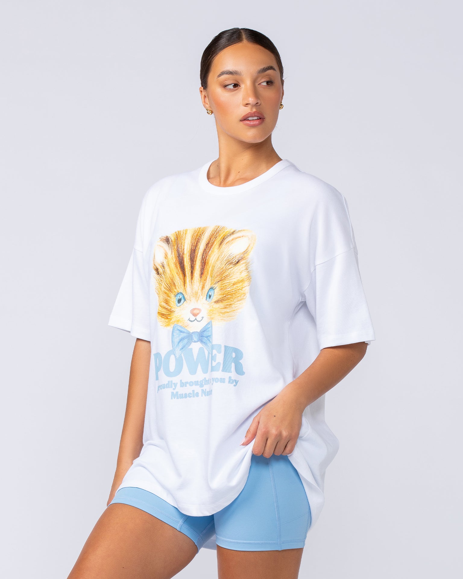 P Power Oversized Tee - White-T-Shirts-XXS-112456WHT-XXS-MNAPPRL34667-3-Muscle Nation