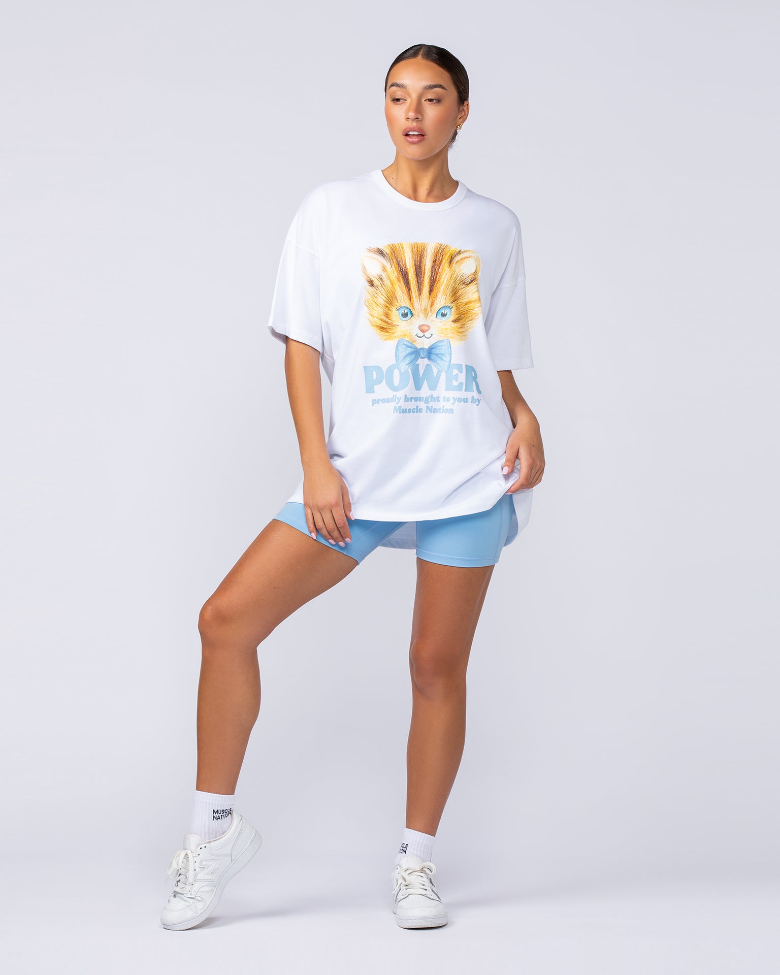 P Power Oversized Tee - White-T-Shirts-XXS-112456WHT-XXS-MNAPPRL34667-6-Muscle Nation
