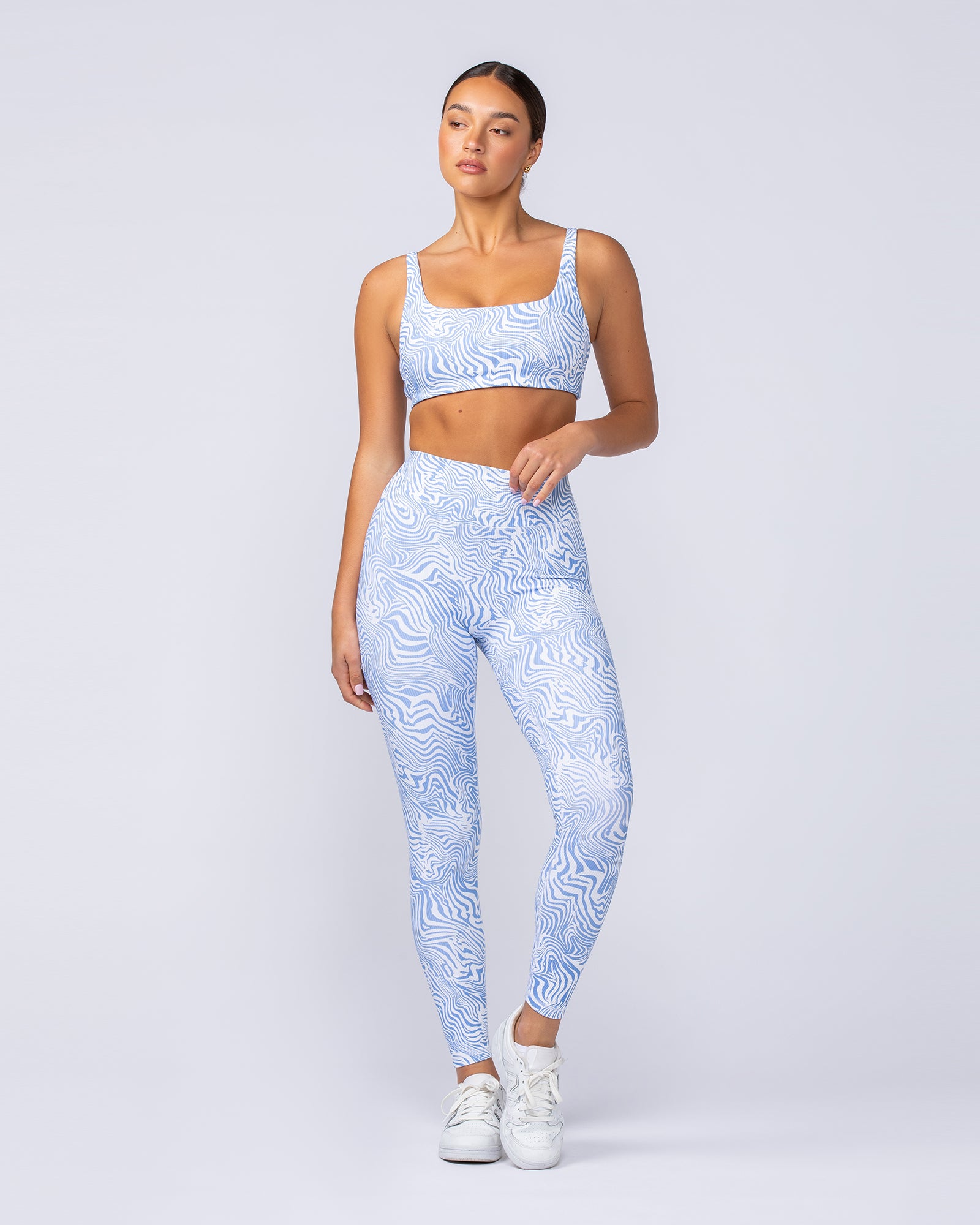 Zero Rise Rib Ankle Length Leggings - Pacific Blue Zebra