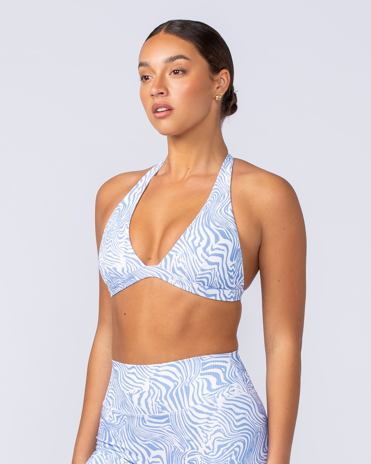 Halter Rib Bralette - Pacific Blue Zebra-Bralettes-XXS-112417PACBLZEB-XXS-MNAPPRL33136-5-Muscle Nation