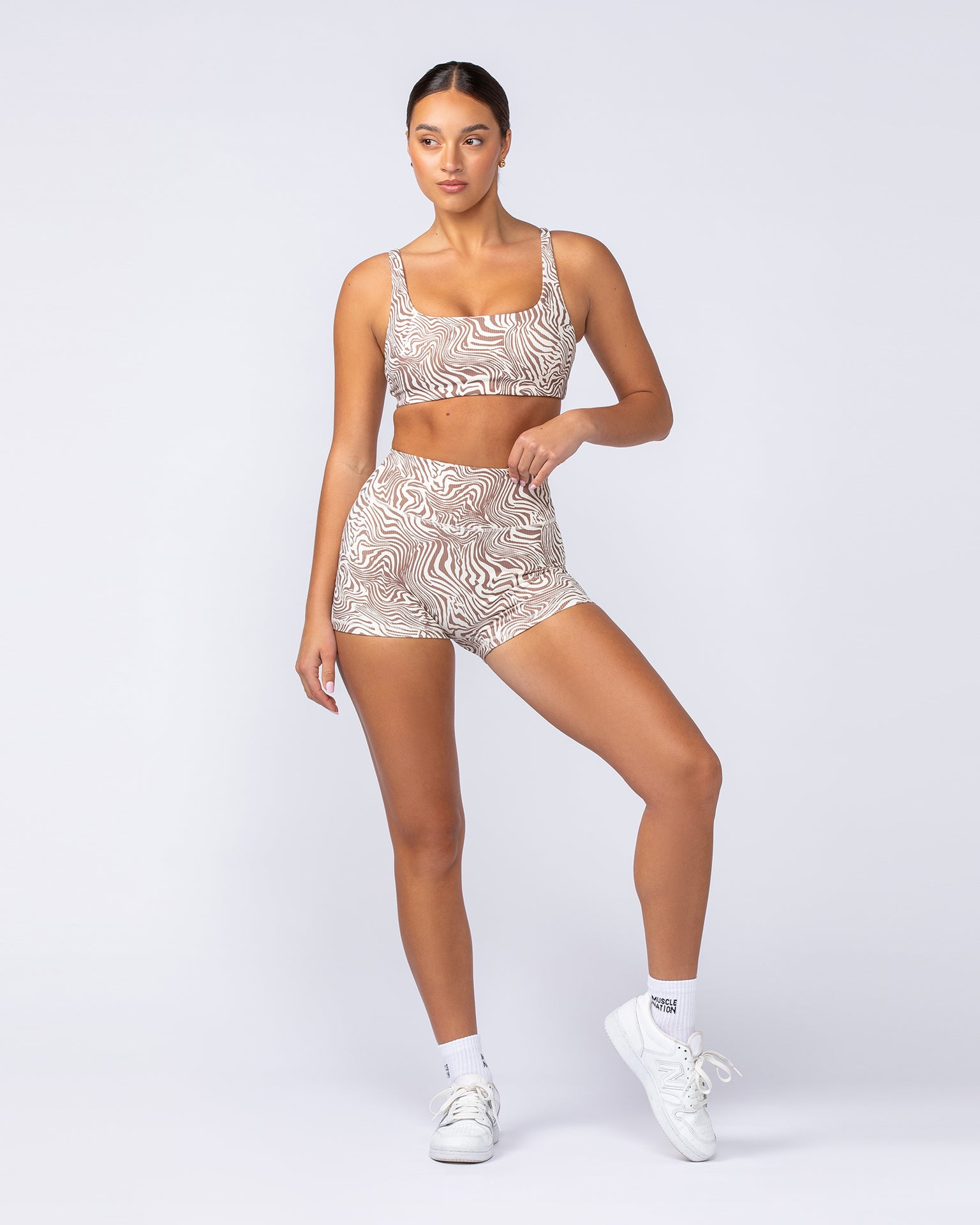 Zero Rise Rib Booty Shorts - Cinnamon Zebra-Shorts-XXS-112419CINZEB-XXS-MNAPPRL33199-7-Muscle Nation