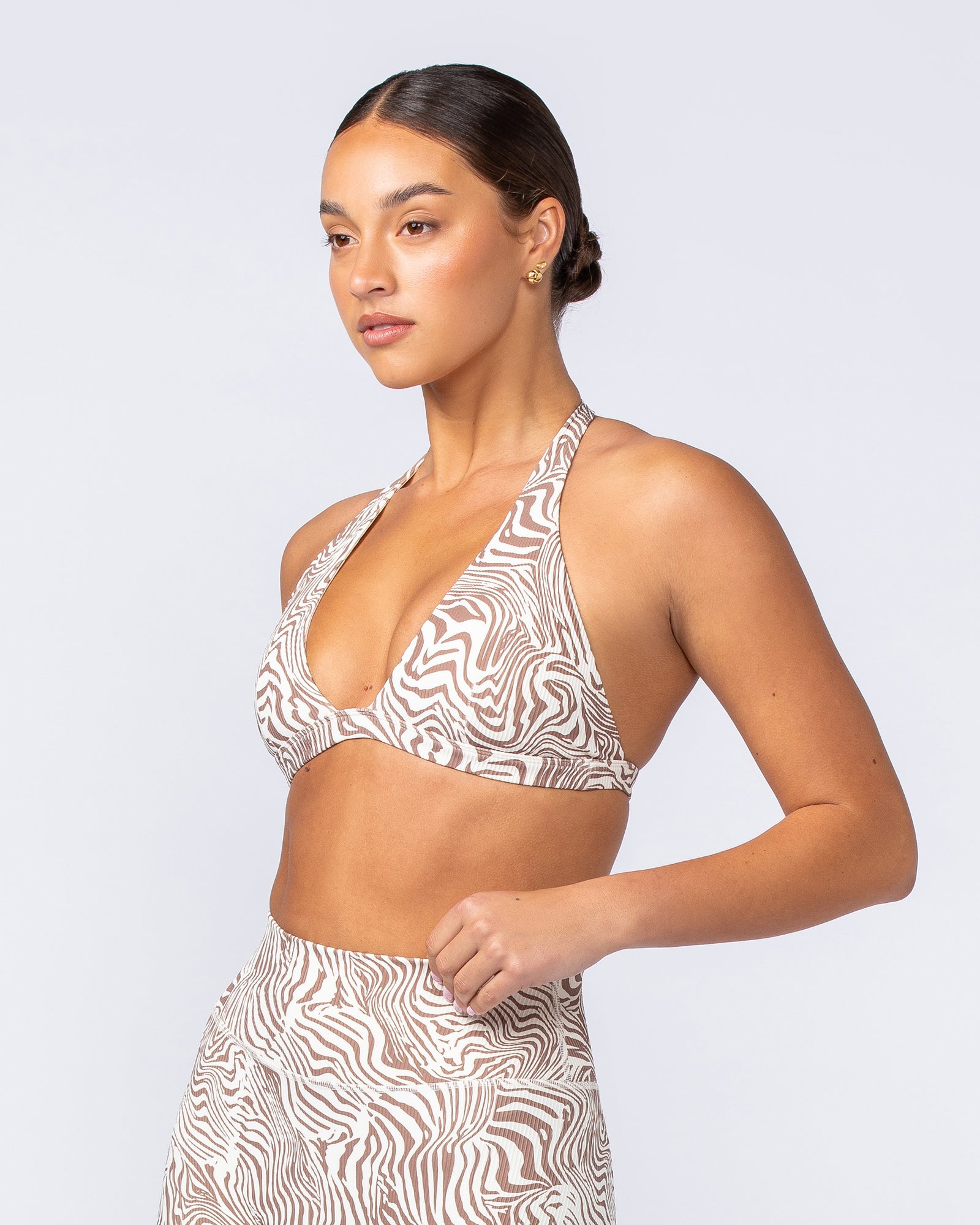 Halter Rib Bralette - Cinnamon Zebra