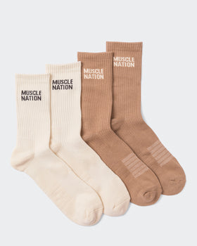 Mens Essential Crew Socks (2x Pack) - Taupe / Dew