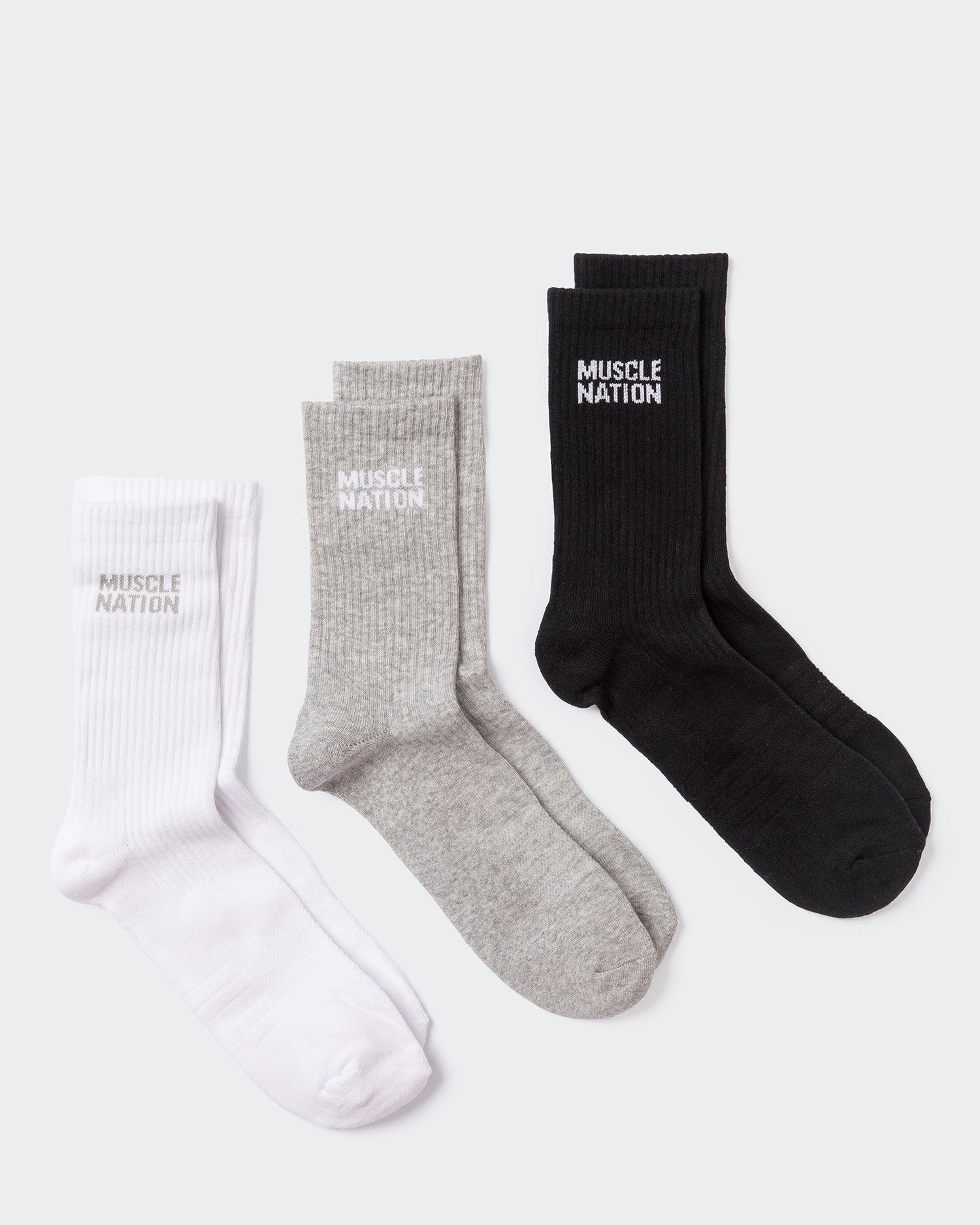 Mens Essential Crew Socks (3x Pack) - White / Grey Marl / Black