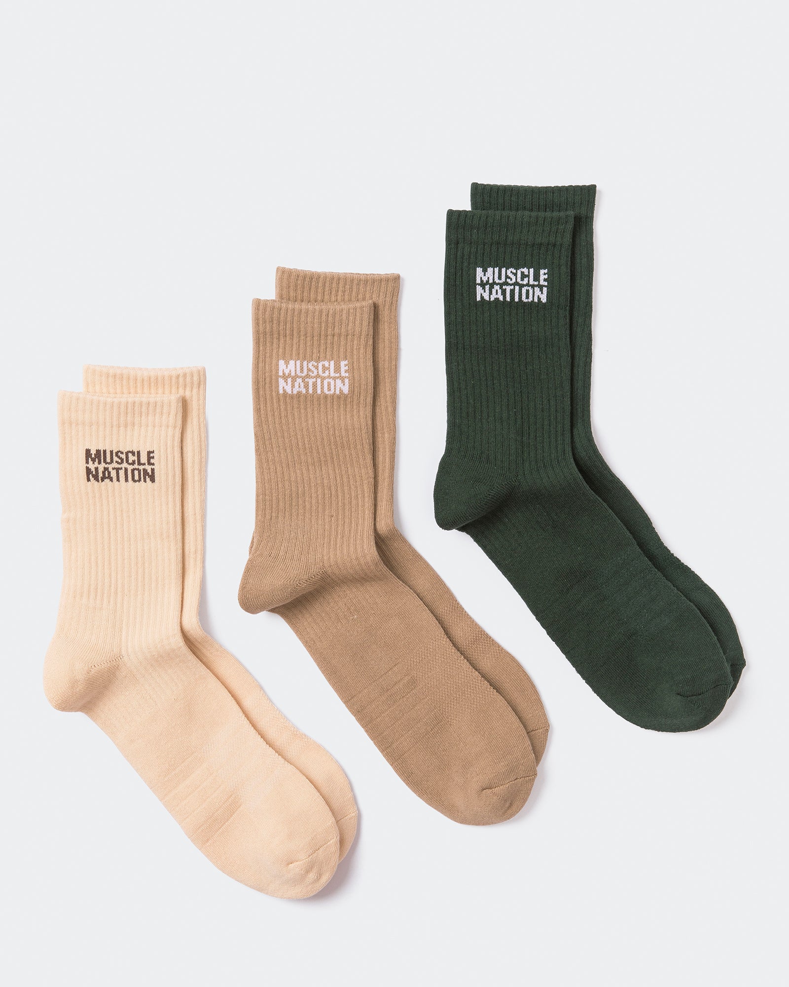 Mens Essential Crew Socks (3x Pack) - Cream / Eggshell / Evergreen ...