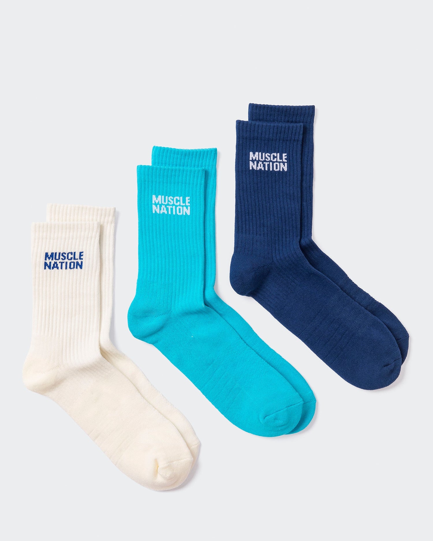 Mens Essential Crew Socks (3x Pack) - Navy / Hawaiian Blue / Off White