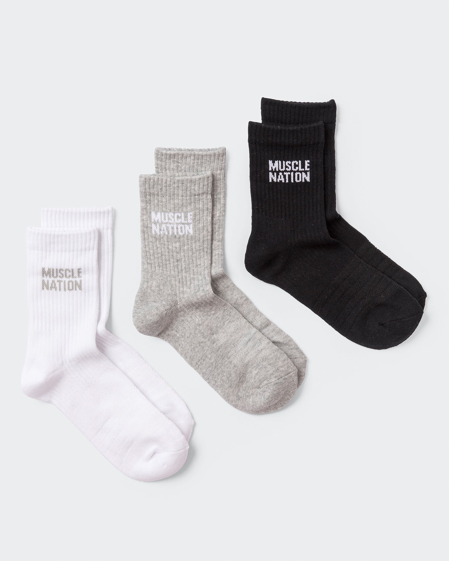 Womens Essential Crew Socks (3x Pack) - White / Grey Marl / Black