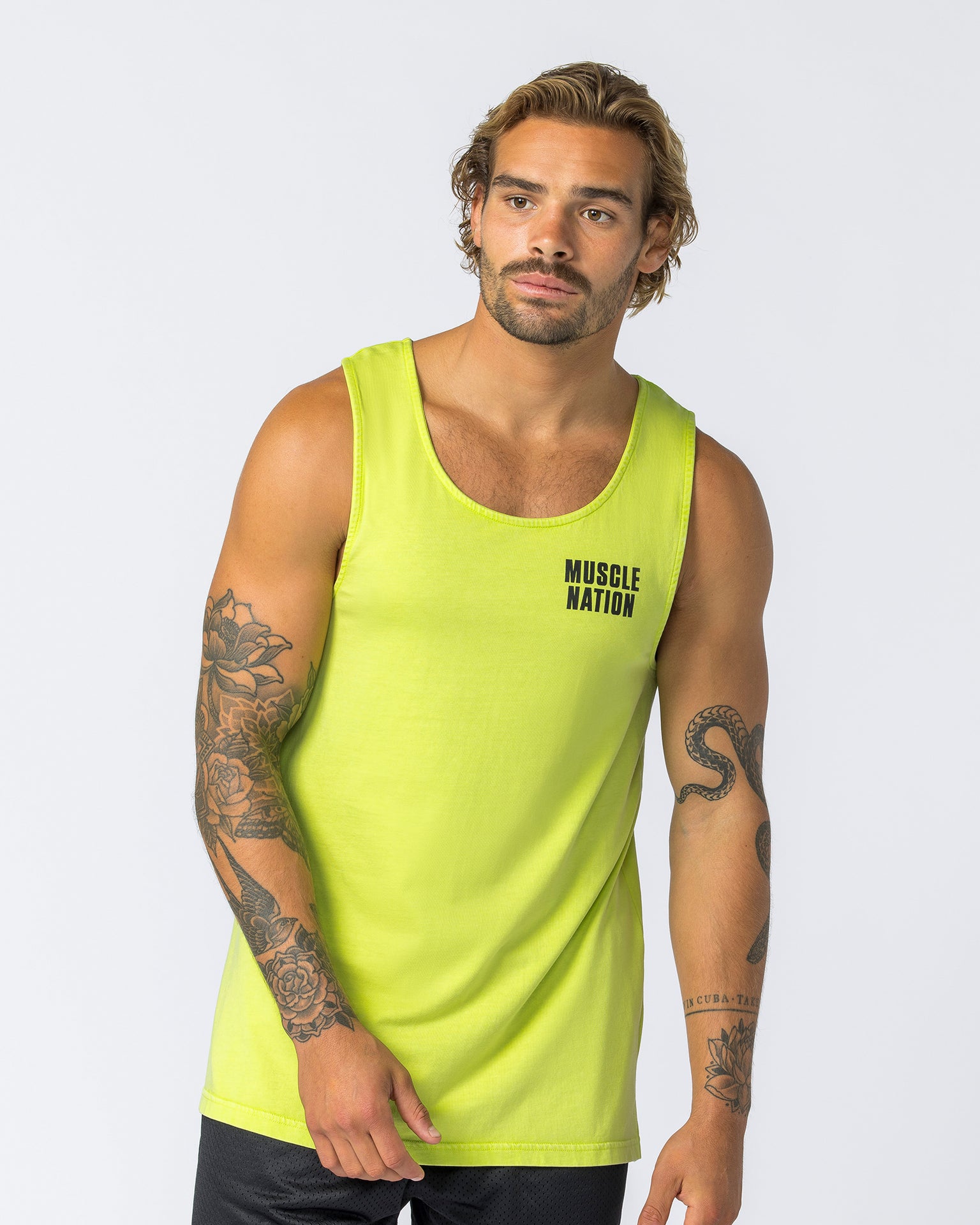 H Back Tank - Washed Cyber Lime-Singlets & Tanks-S-112347WSHCYLM-S-MNAPPRL28396-2-Muscle Nation