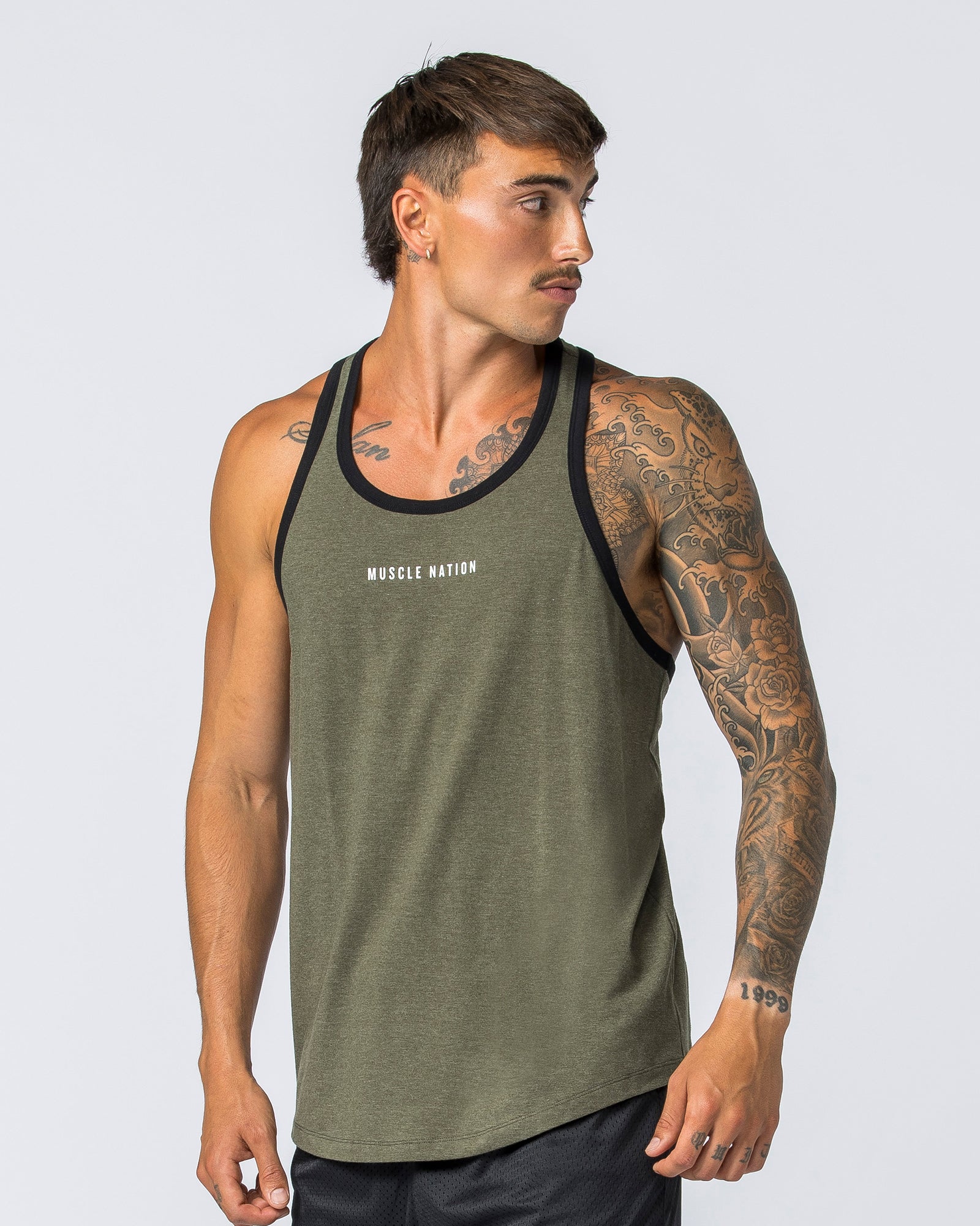 Striker Y Back Singlet - Dark Khaki Marl