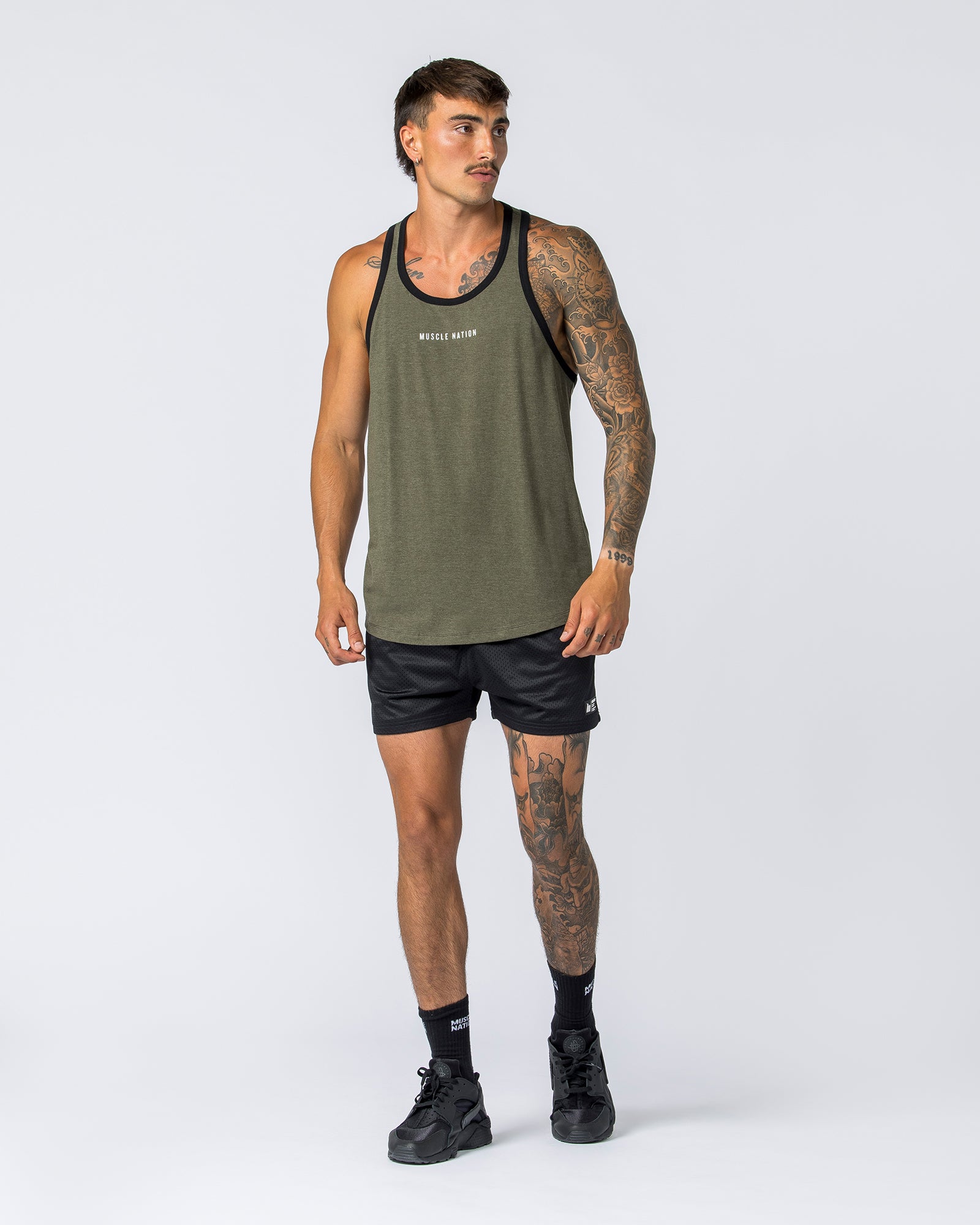 Striker Y Back Singlet - Dark Khaki Marl