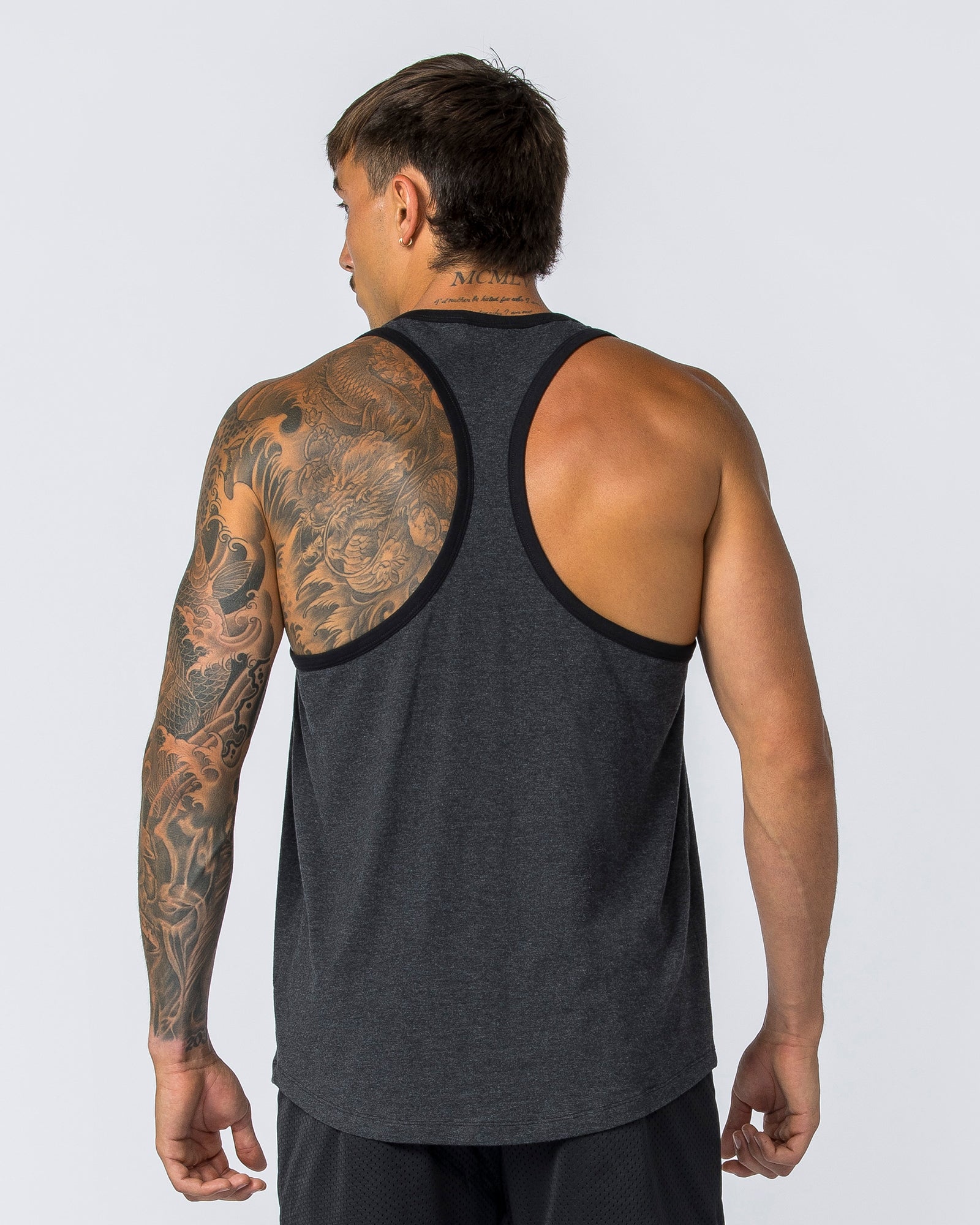 Striker Y Back Singlet - Black Marl (Black Bind)