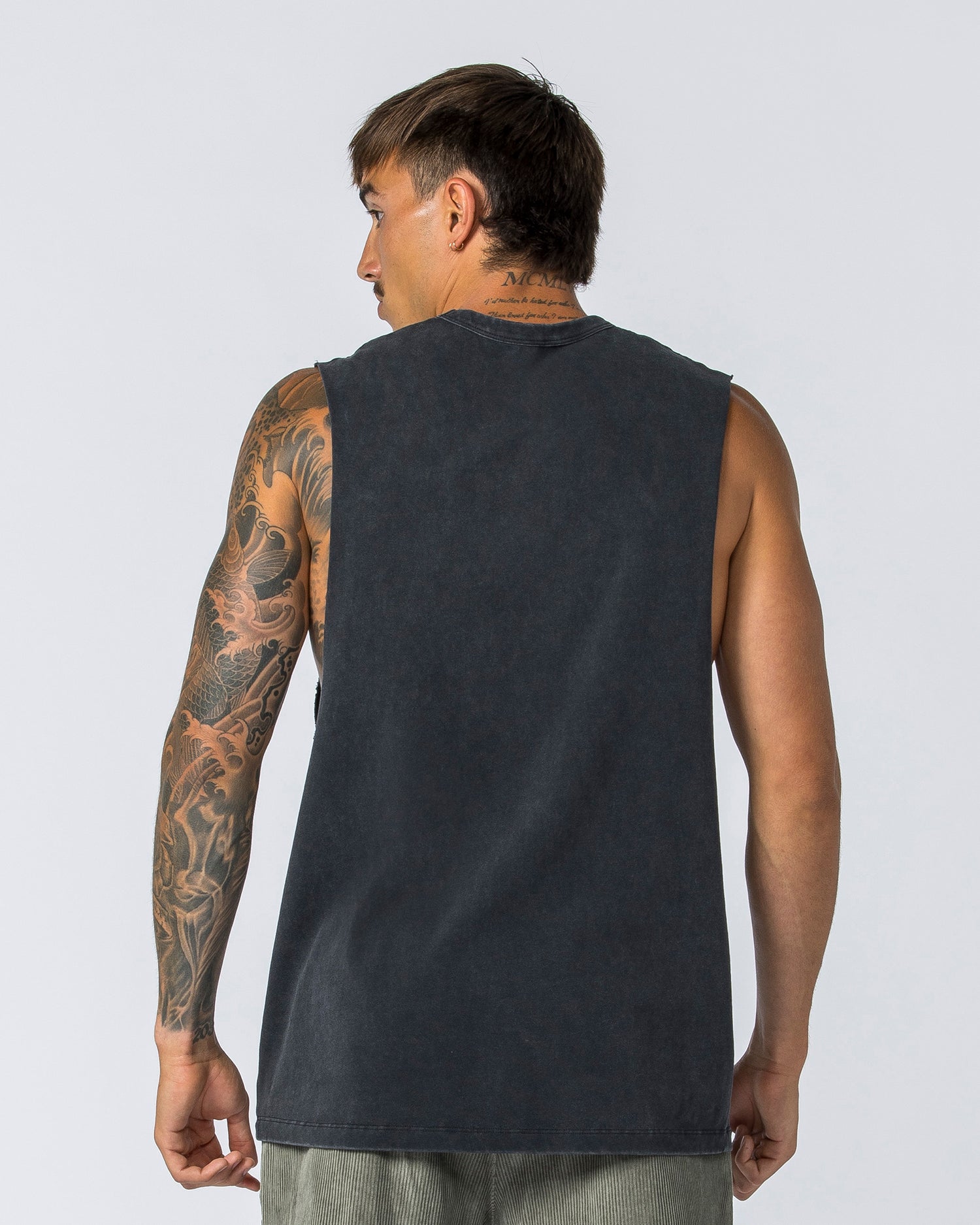 Ease Drop Arm Heavy Vintage Tank - Washed Black - Muscle Nation