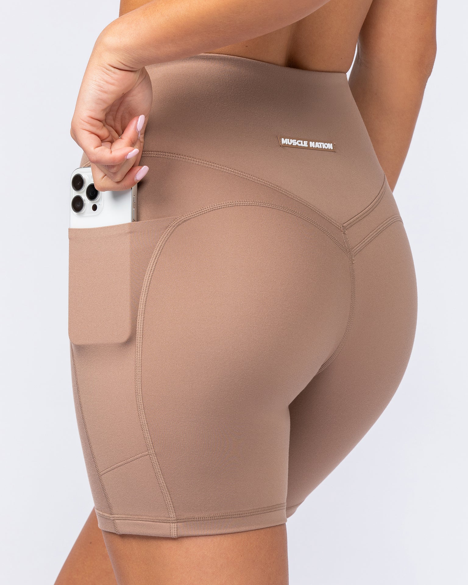 Booty Shaper Pocket Bike Shorts - Cinnamon-Shorts-XXS-112404CINN-XXS-MNAPPRL32803-4-Muscle Nation