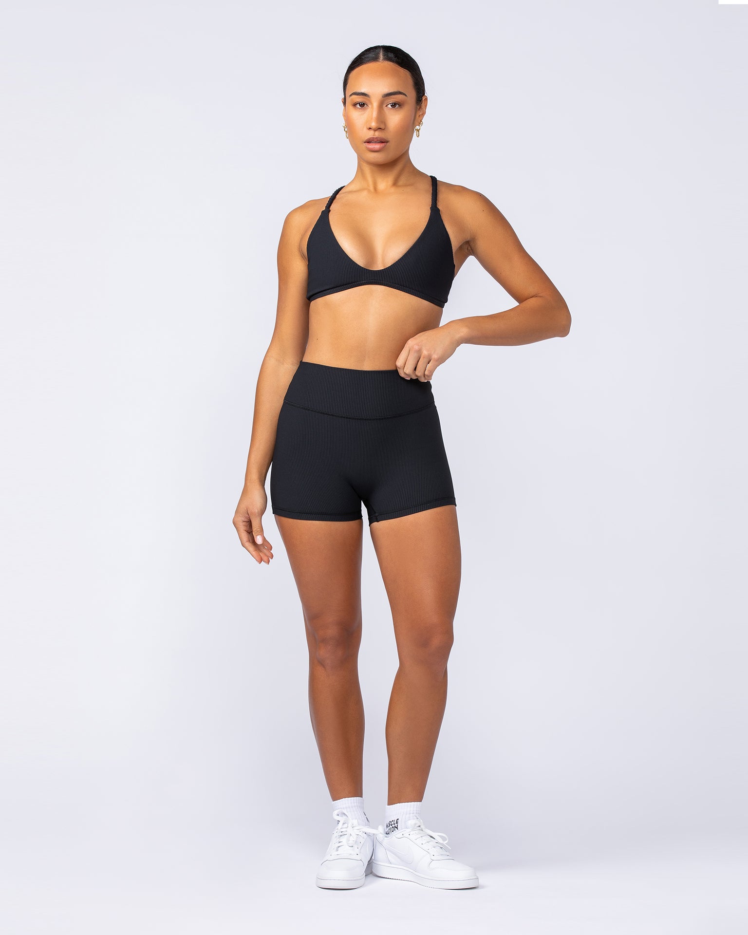 Zero Rise Rib Booty Shorts - Black-Shorts-XXS-112376BLK-XXS-MNAPPRL27893-6-Muscle Nation