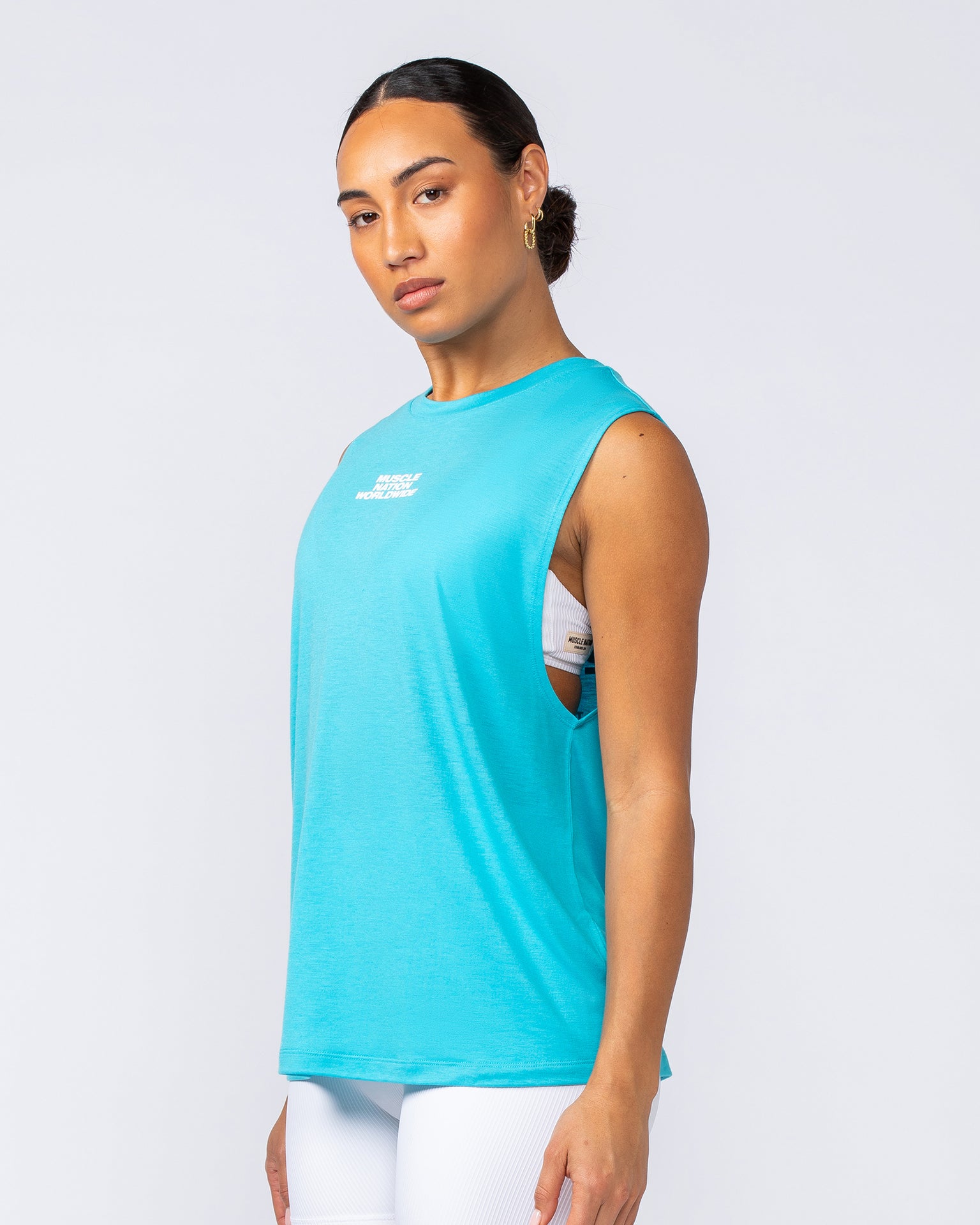 Global Drop Arm Tank - Capri Blue-Singlets & Tanks-XXS-112447CAPBLU-XXS-MNAPPRL33541-5-Muscle Nation