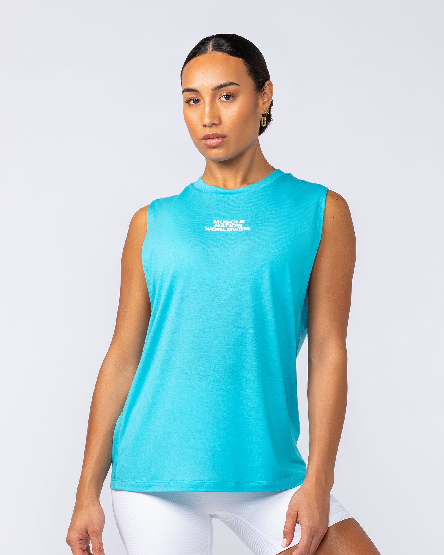 Global Drop Arm Tank - Capri Blue-Singlets & Tanks-XXS-112447CAPBLU-XXS-MNAPPRL33541-4-Muscle Nation