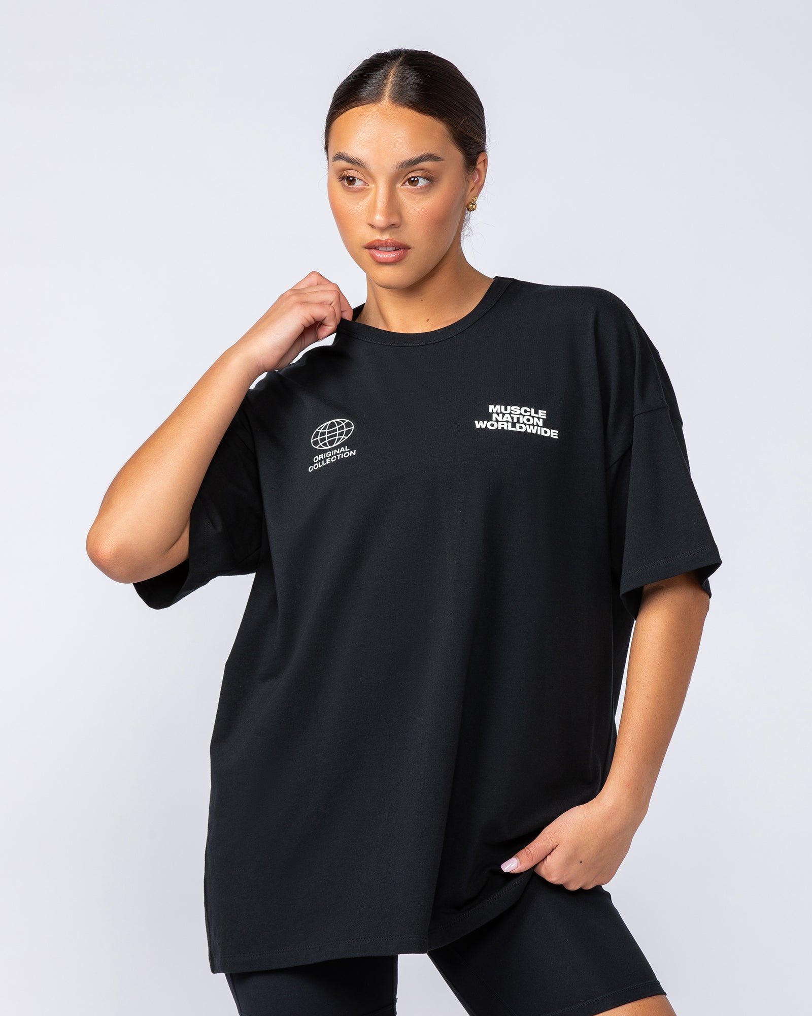 Womens Global Oversized Tee - Black-T-Shirts-XXS-1124199BLK-XXS-MNAPPRL34793-1-Muscle Nation