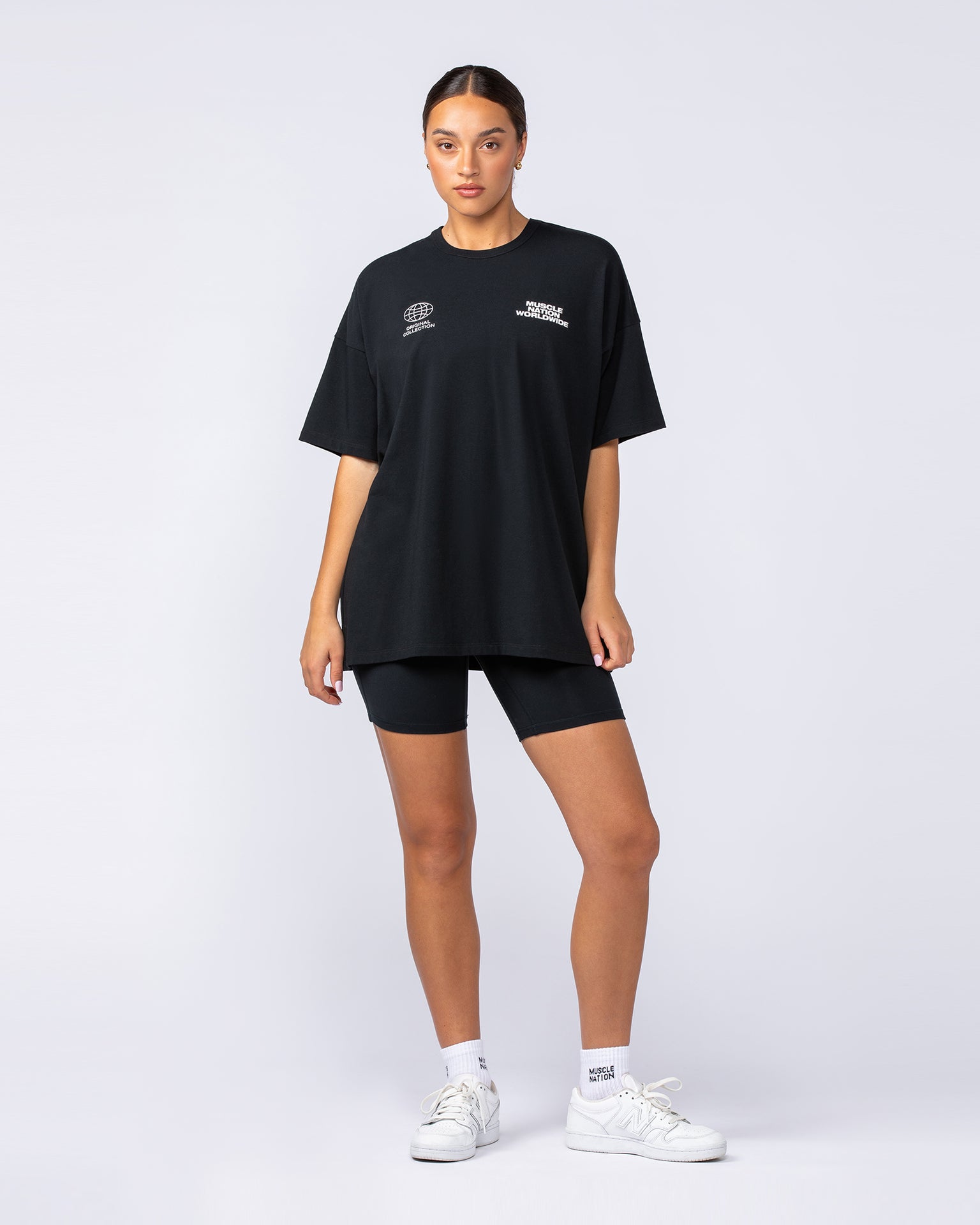 Womens Global Oversized Tee - Black-T-Shirts-XXS-1124199BLK-XXS-MNAPPRL34793-5-Muscle Nation