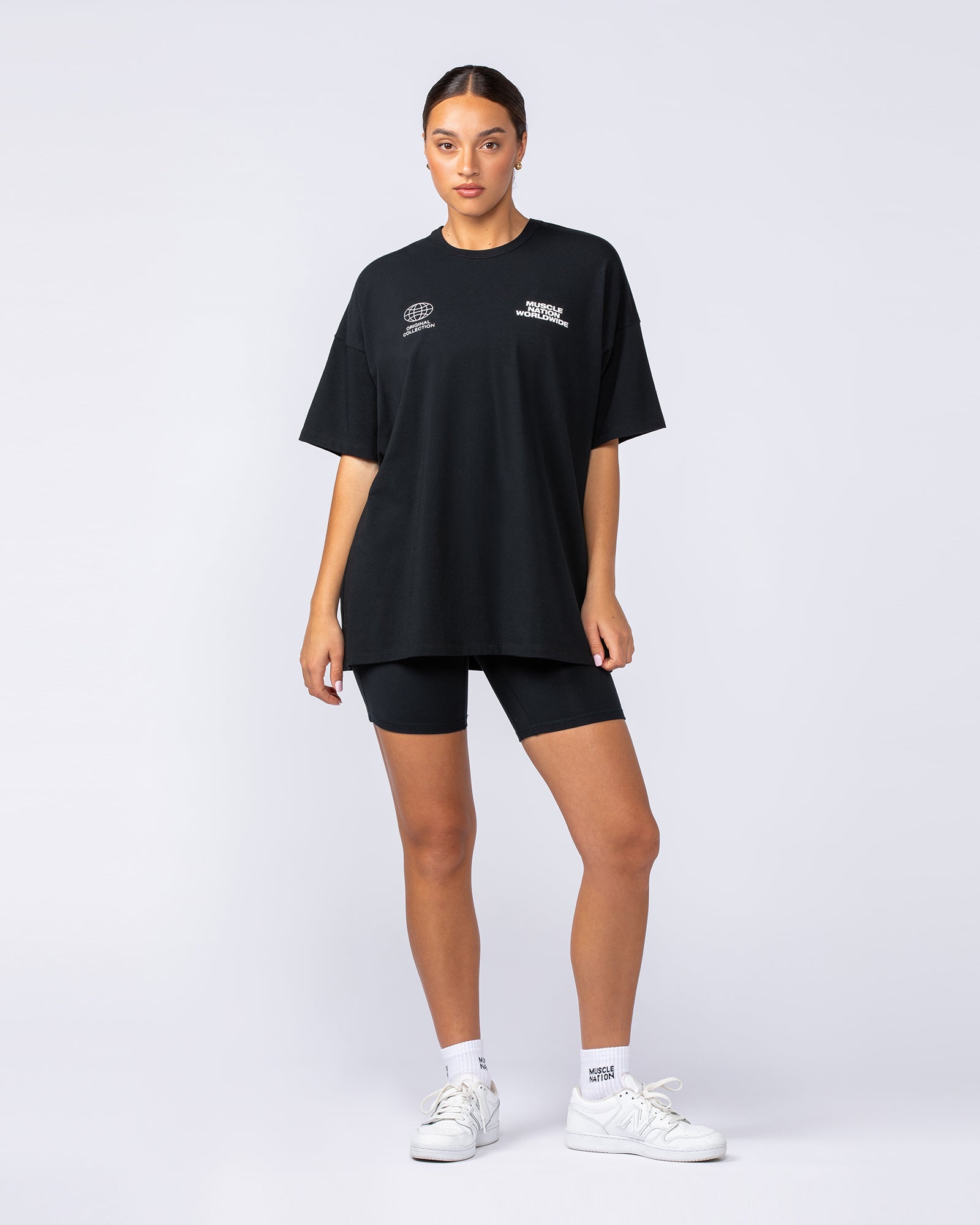 Womens Global Oversized Tee - Black-T-Shirts-XXS-1124199BLK-XXS-MNAPPRL34793-5-Muscle Nation