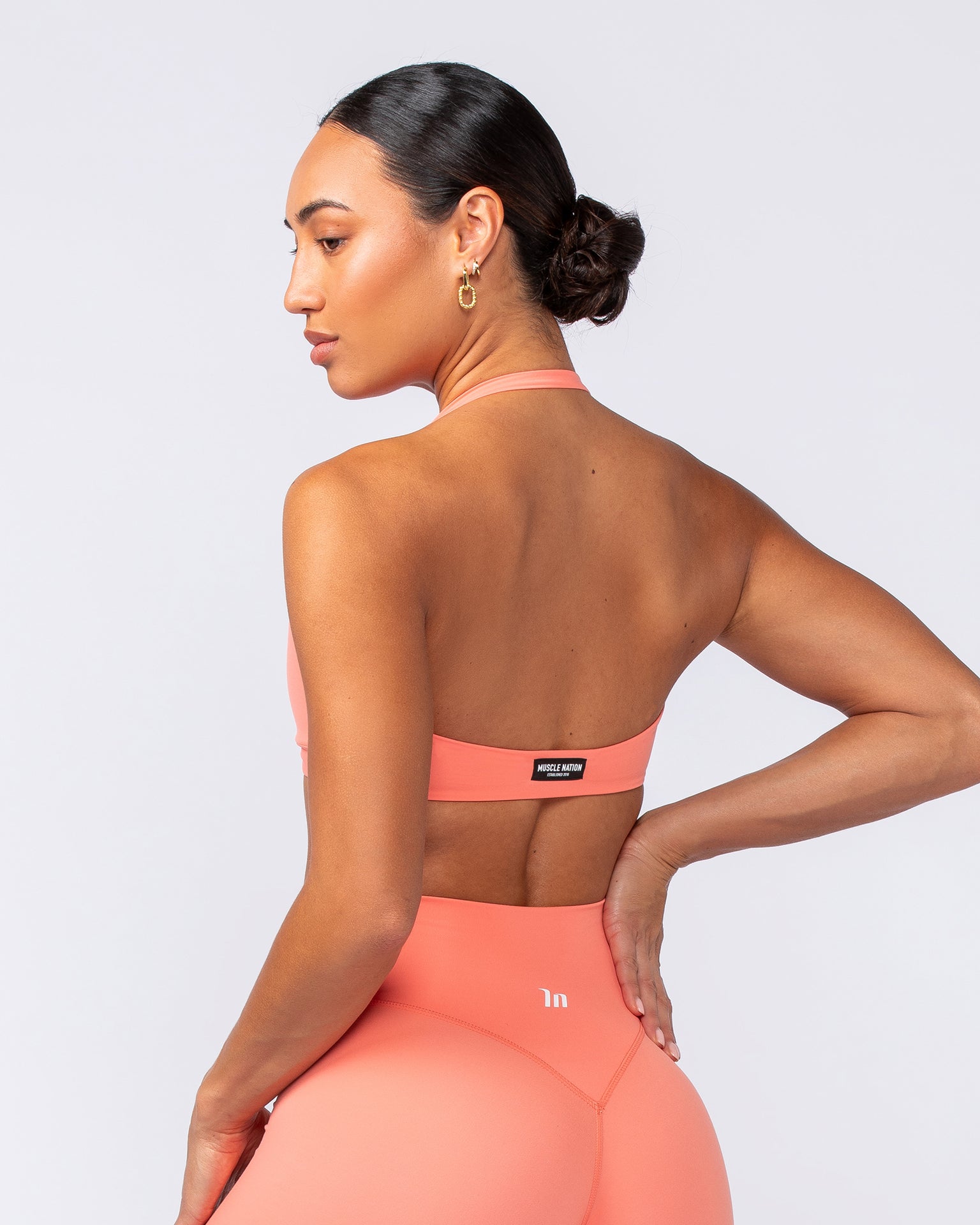 Hype Halter Bralette - Peach Pink-Bralettes-XS-052415PEAPIK-XS-MNAPPRL31299-3-Muscle Nation