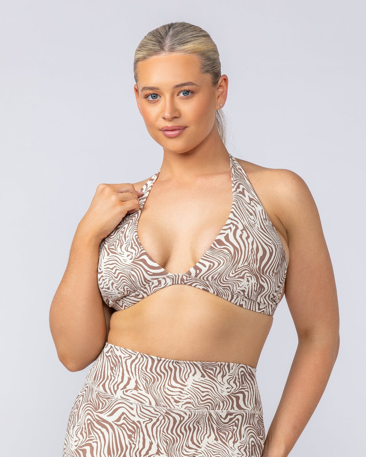 Halter Rib Bralette Cinnamon Zebra