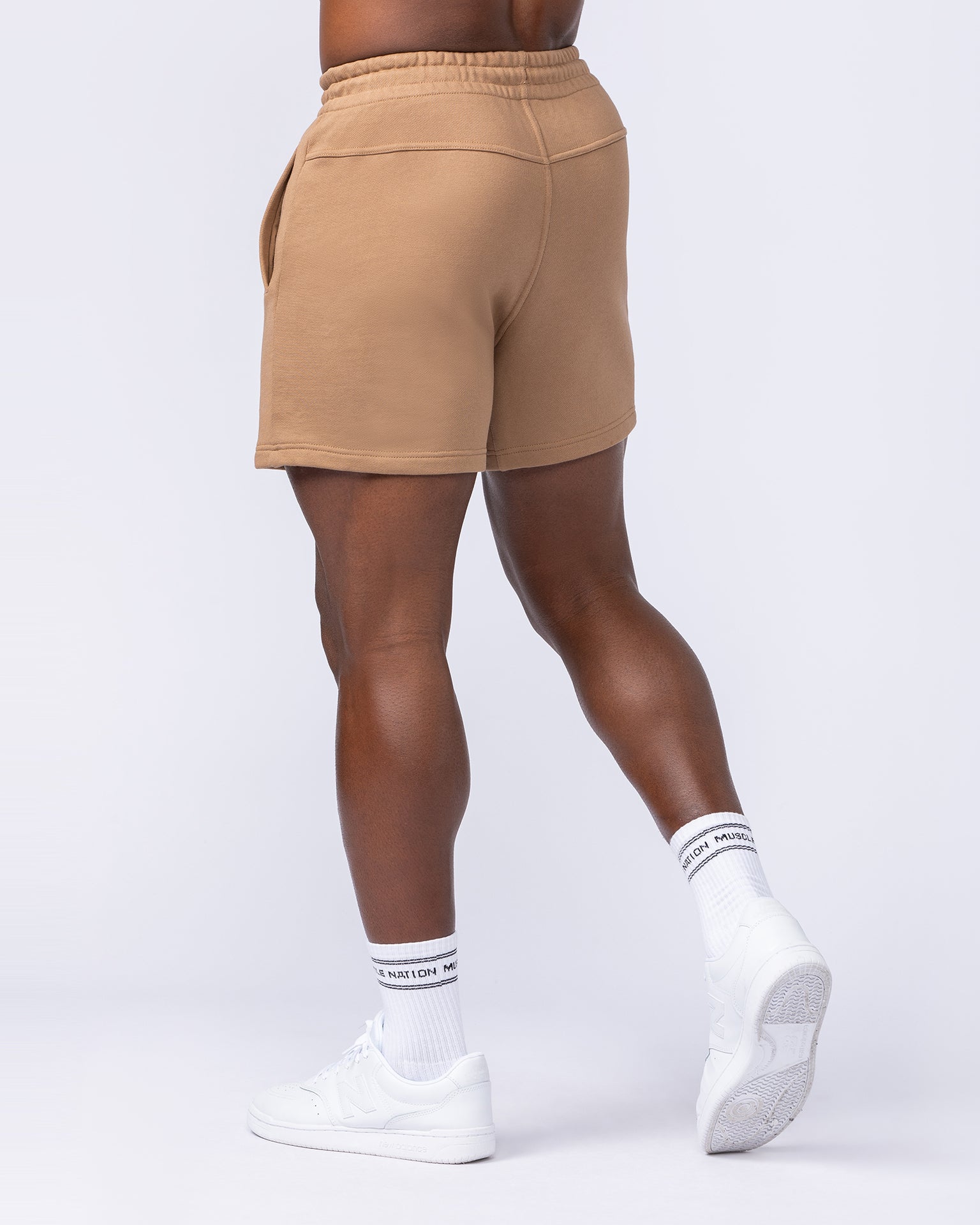 College Sweat 5" Shorts - Tan-Shorts-S-112433TAN-S-MNAPPRL35578-3-Muscle Nation