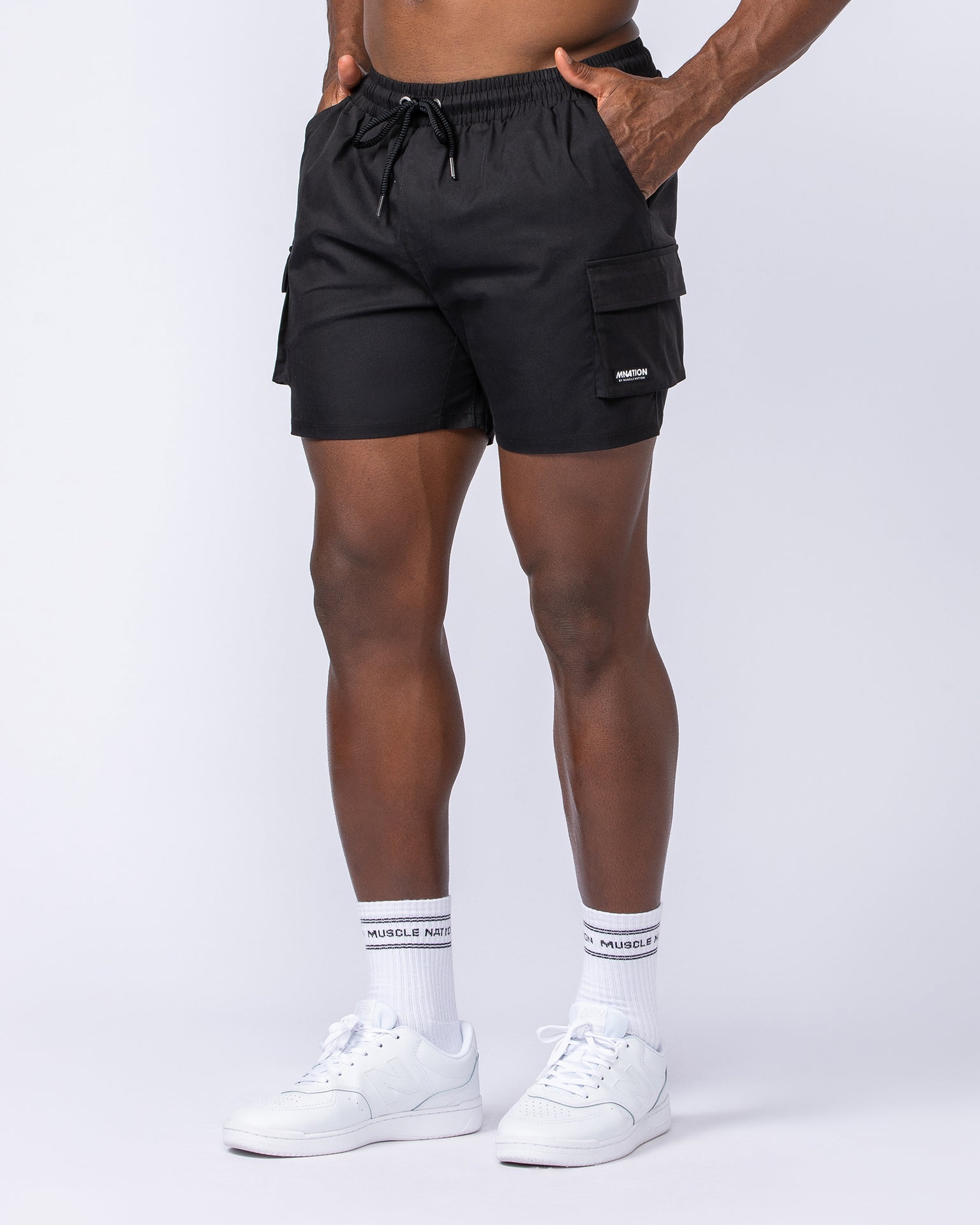 Daily Cargo 5" Shorts - Black (Silicon Logo)-Shorts-S-112480BLKSIL-S-MNAPPRL35480-1-Muscle Nation