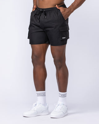 Daily Cargo 5" Shorts - Black (Silicon Logo)-Shorts-S-112480BLKSIL-S-MNAPPRL35480-1-Muscle Nation