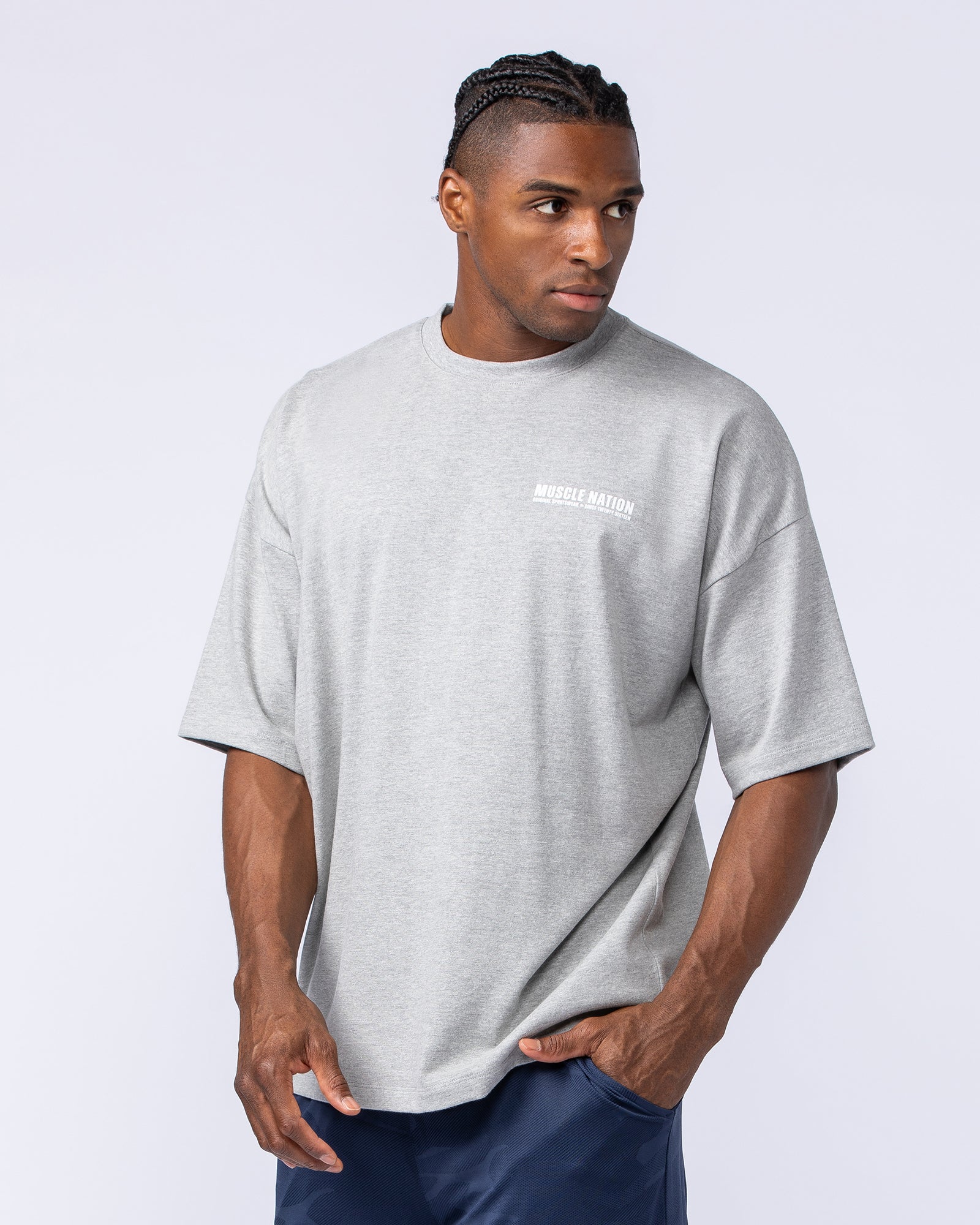 Original Oversized Boxy Tee Grey Marl | Men's Gym Tee | Muscle Nation