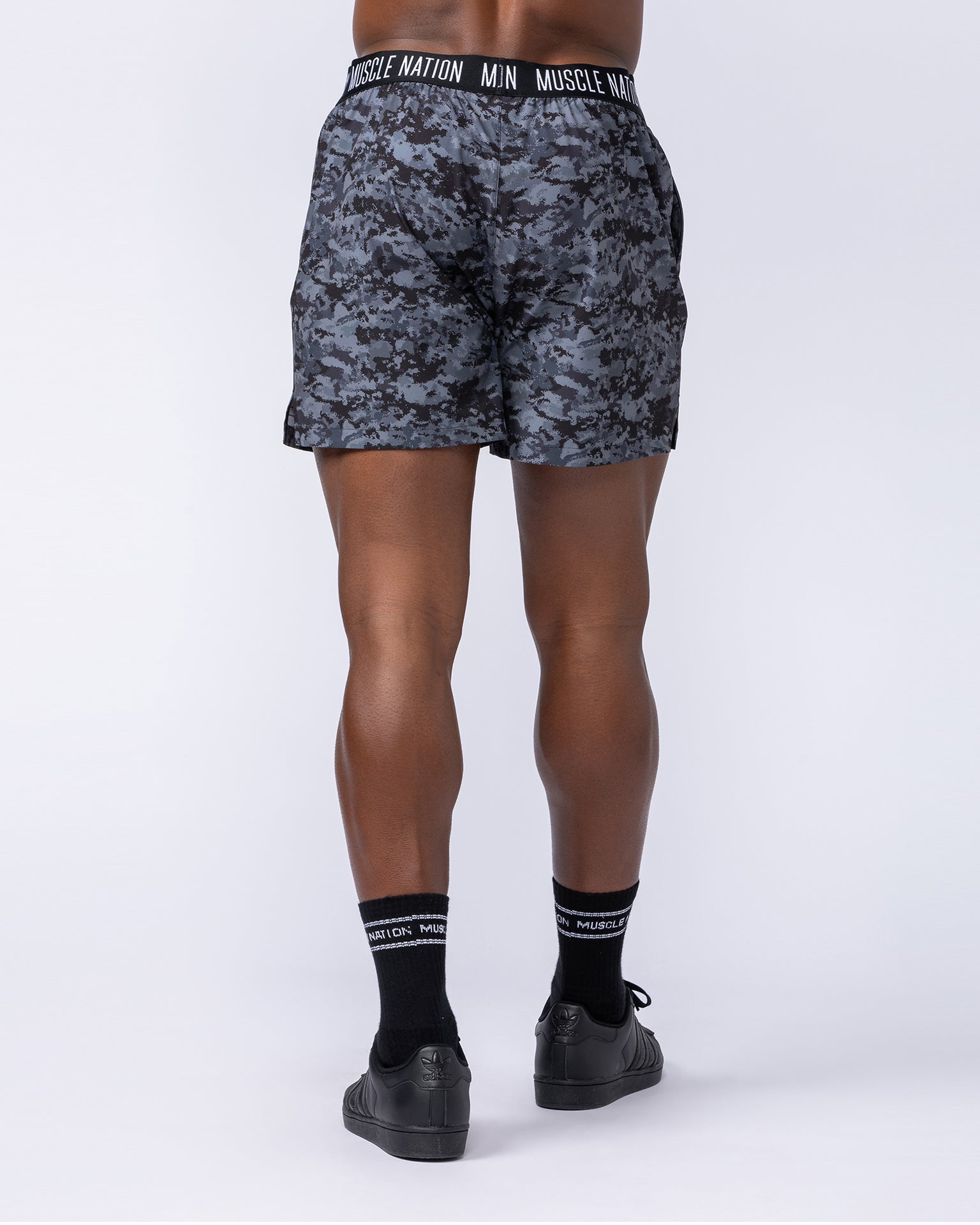Level Up Training 4" Shorts - Grey/Black Distressed Print-Shorts-S-1124129GBDP-S-MNAPPRL35473-5-Muscle Nation